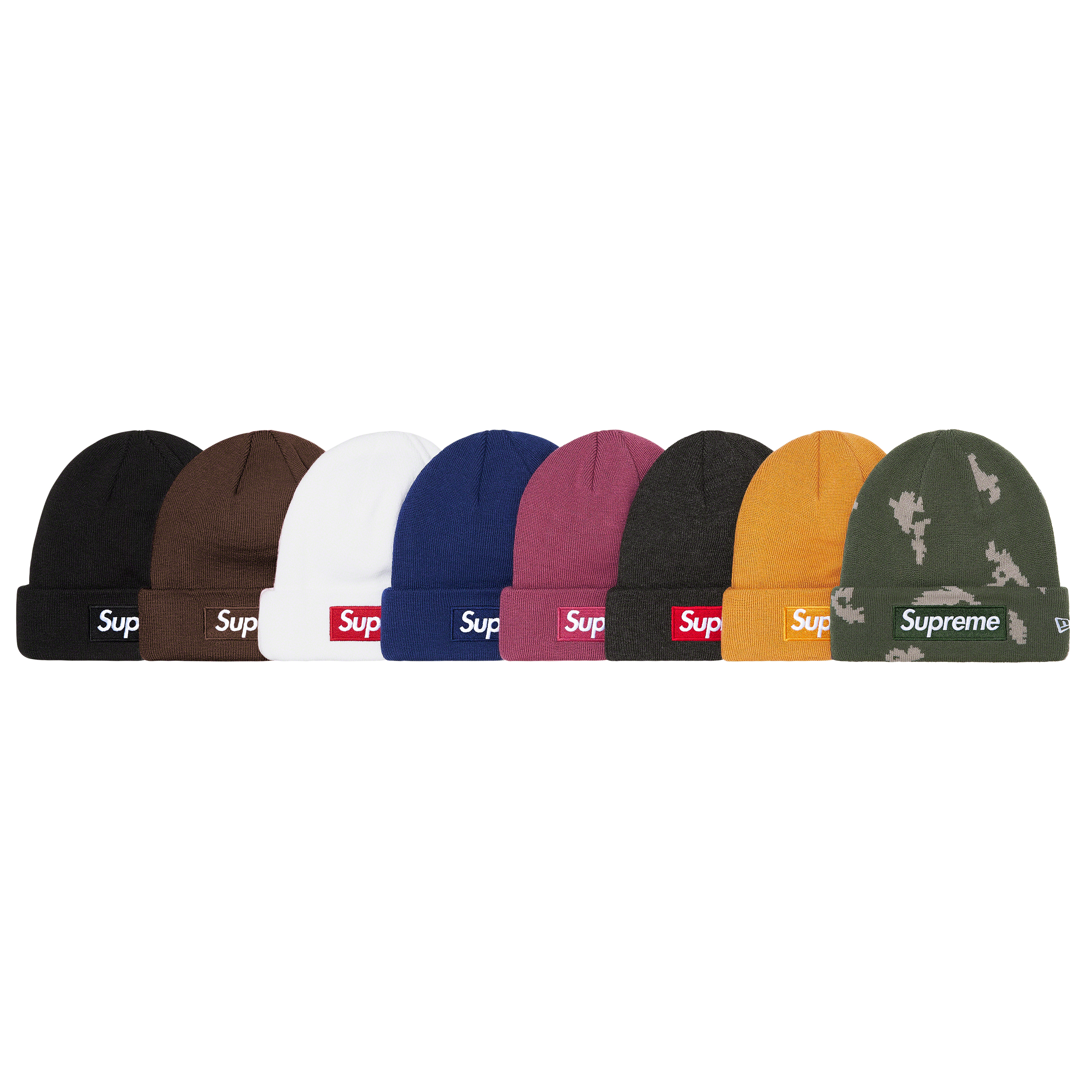 SUPREME X NEW ERA BOX LOGO BEANIE 毛帽 咖啡/深藍/莓紅/炭灰/芥末黃-FW21BN9