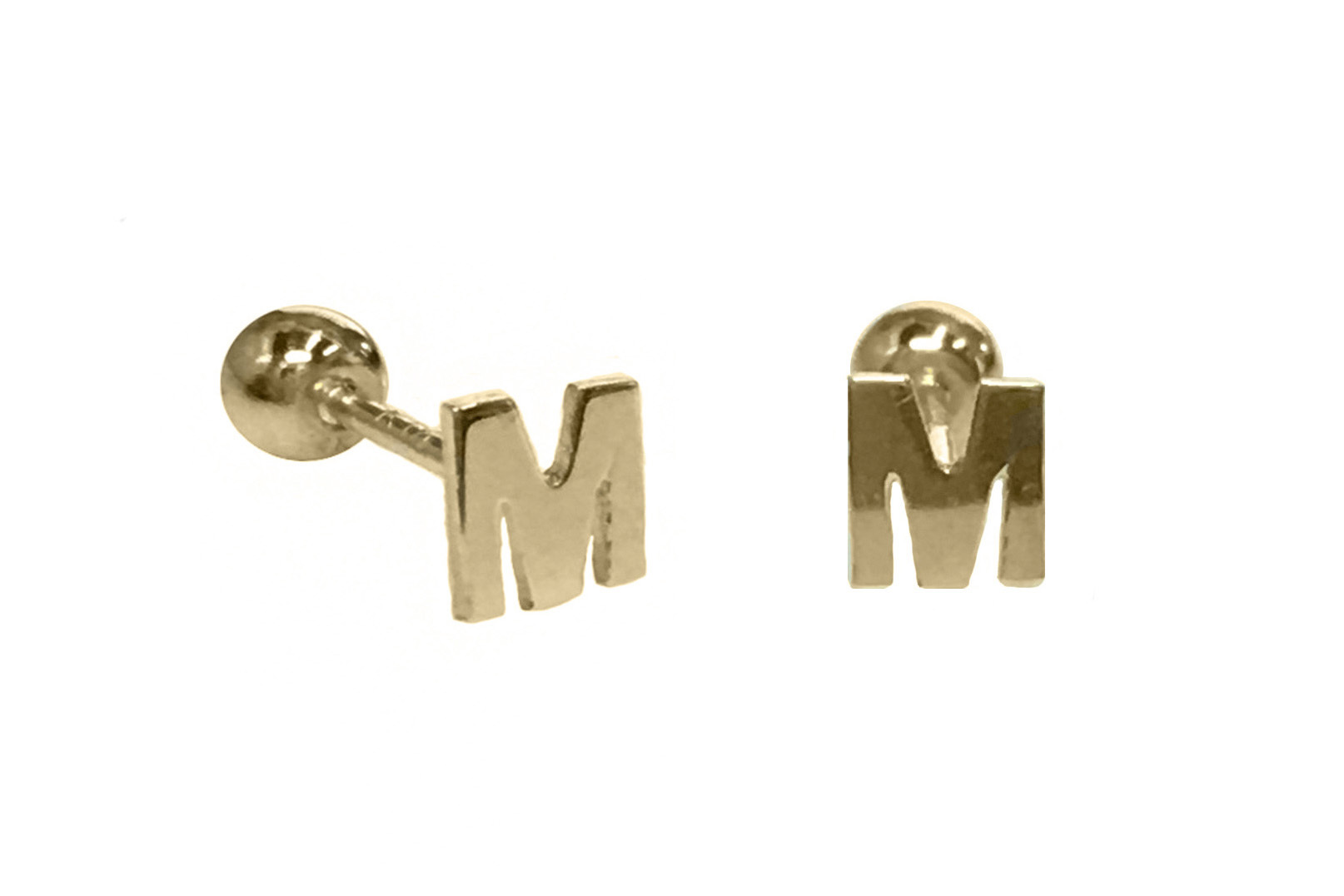 K金素面英文字母M造型鎖珠式耳環 (黃K金)