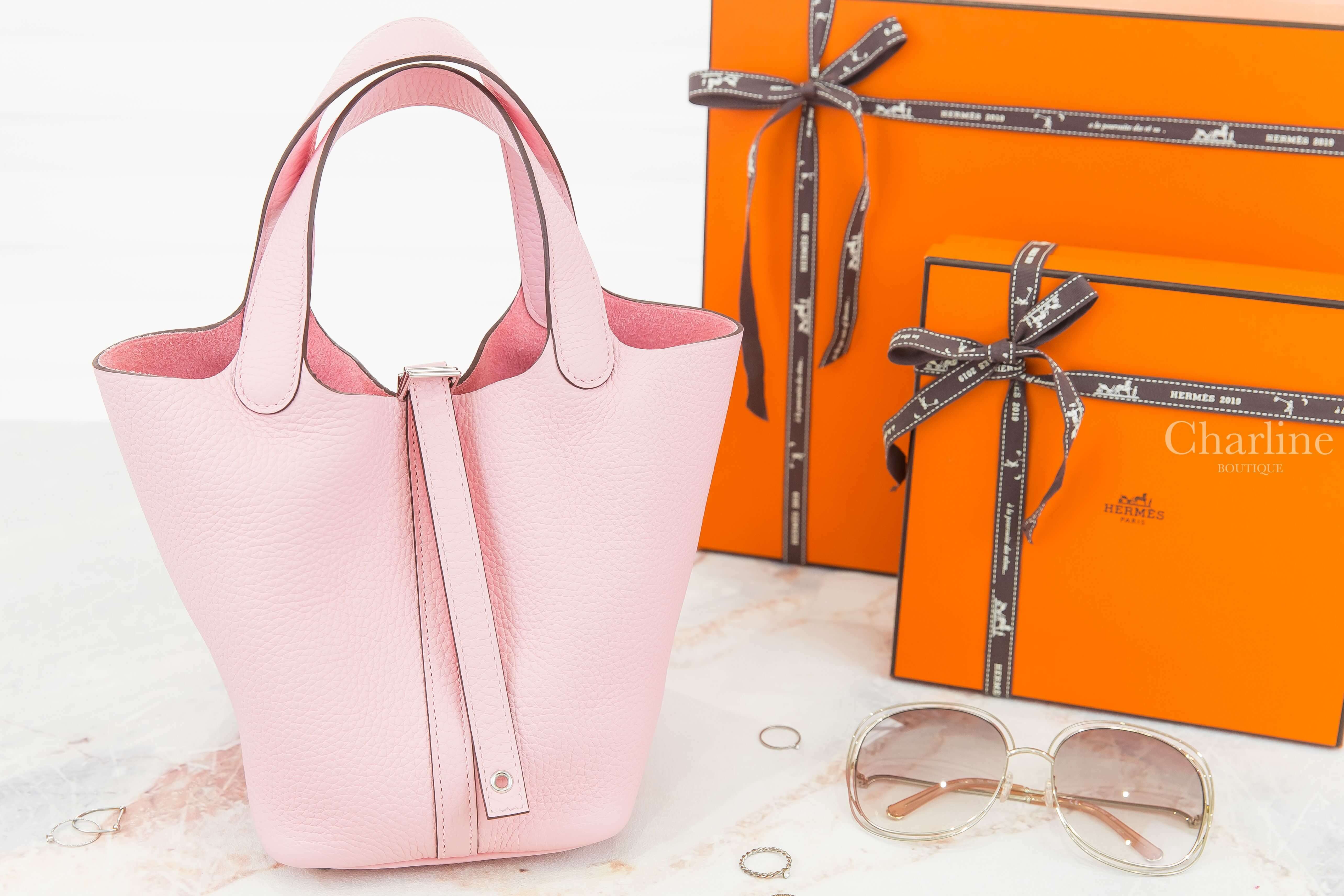 Hermès Picotin Lock 18cm 3Q Rose Sakura Taurillon Clemence 櫻花粉銀釦小型提把水桶包