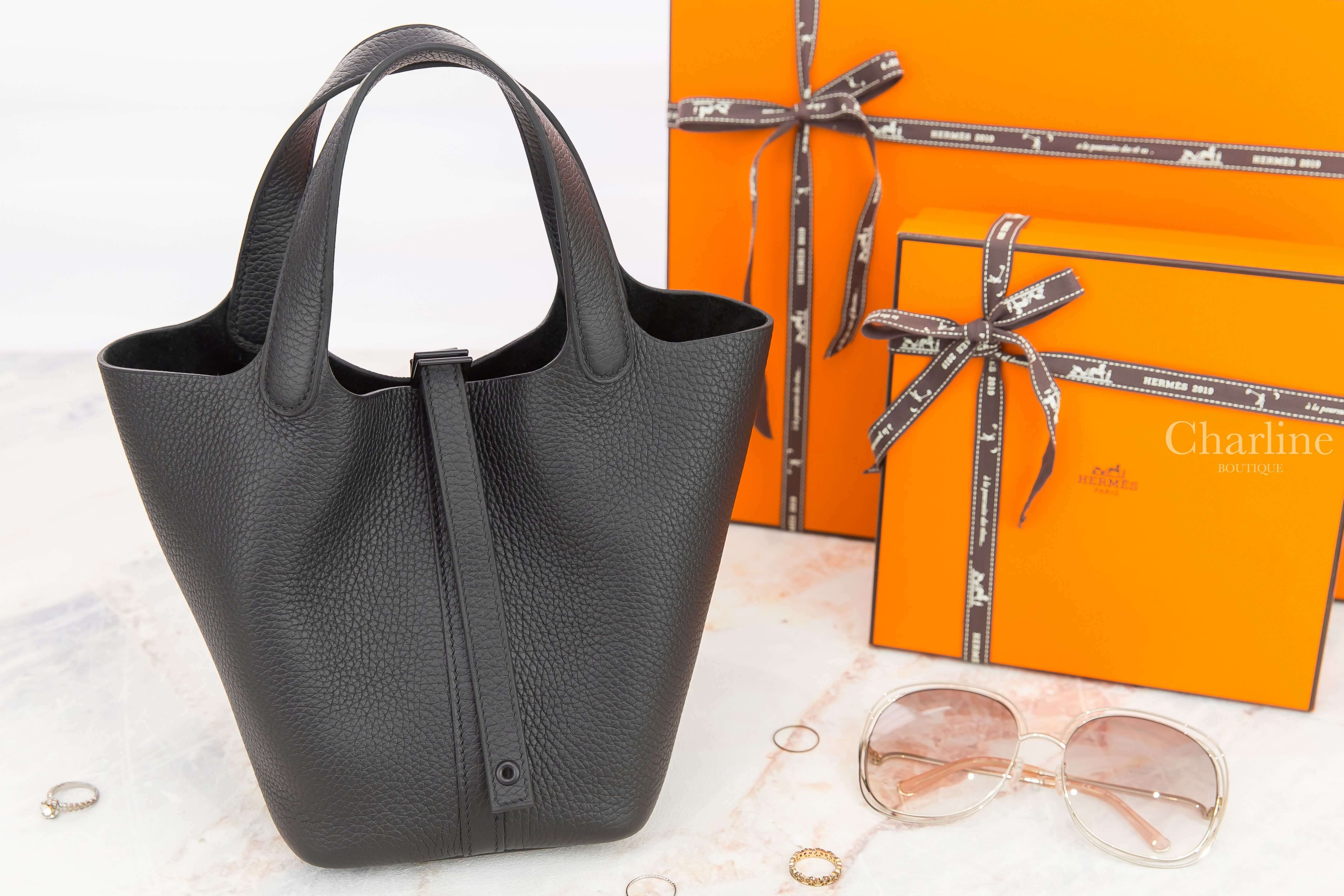 Hermès Picotin Lock 18cm 89 Noir Monochrome Taurillon Clemence 黑色黑釦小型提把水桶包