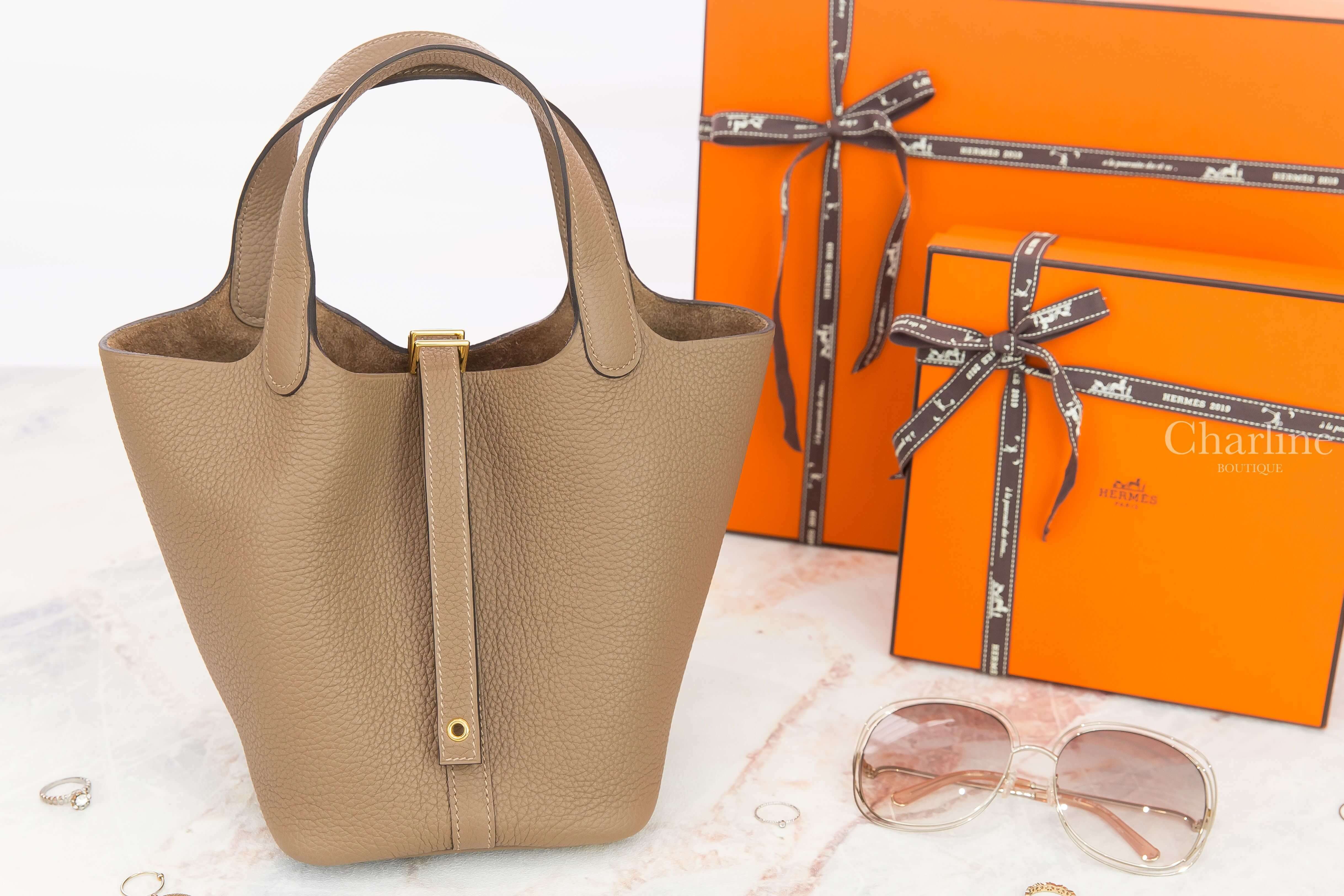 Hermès Picotin Lock 18cm D0 Beige De Weimar Taurillon Maurice 威瑪犬米金釦小型提把水桶包