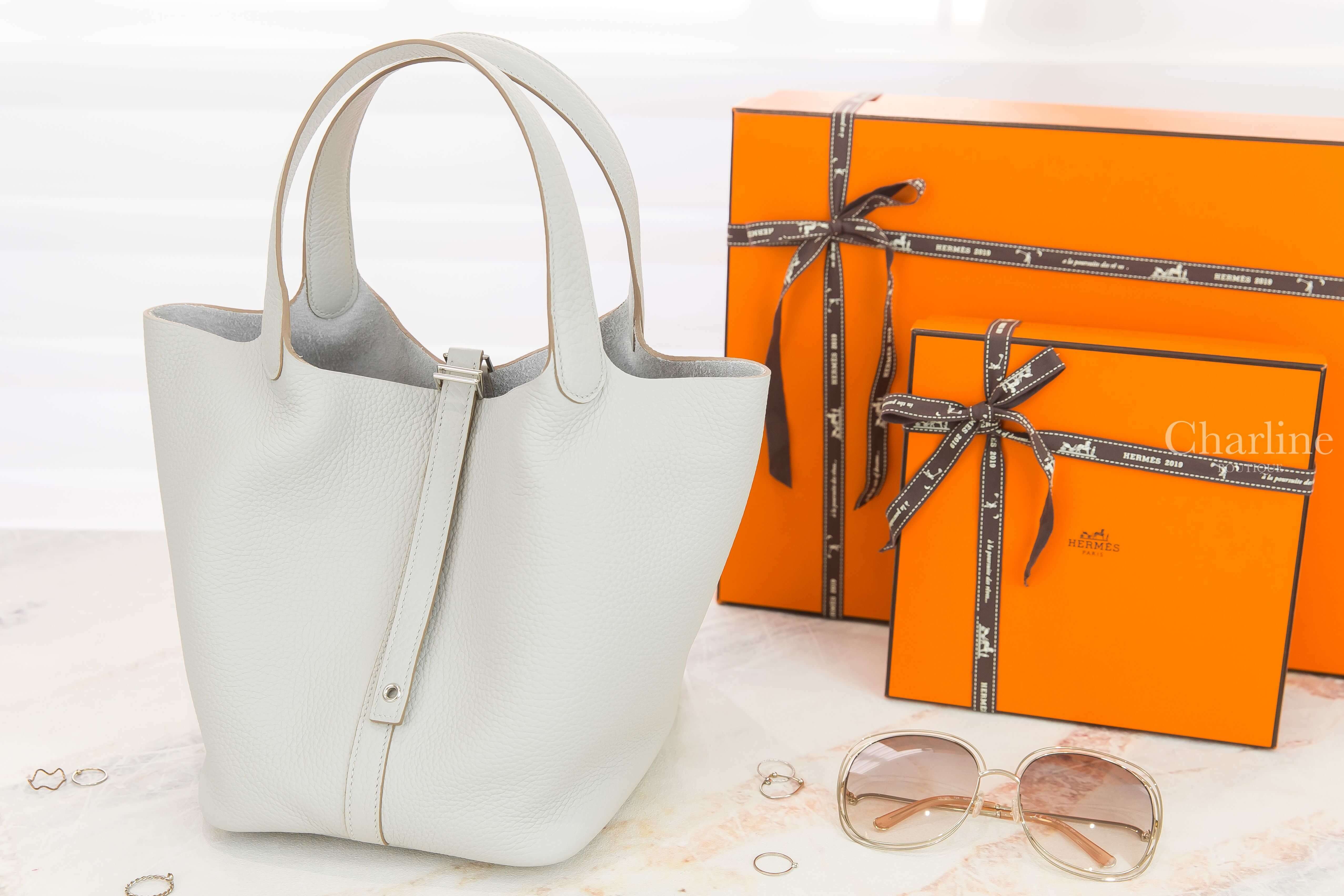 Hermès Picotin Lock 22cm 80 Gris Perle Taurillon Clemence Z刻珍珠灰銀釦中型提把水桶包-Charline Boutique 精品代購