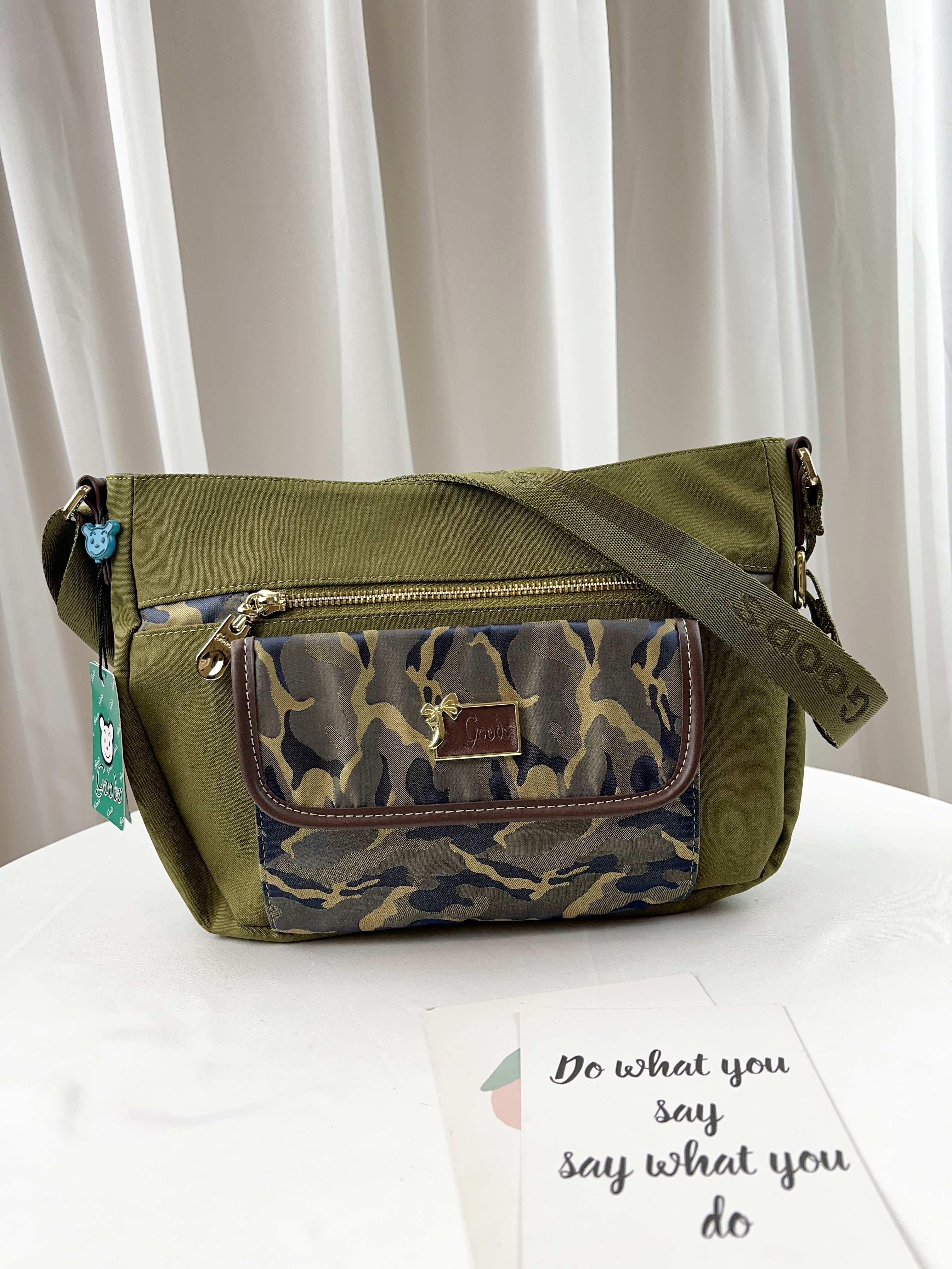 GOODS 檸檬綠迷彩 防潑水側背包  #2693