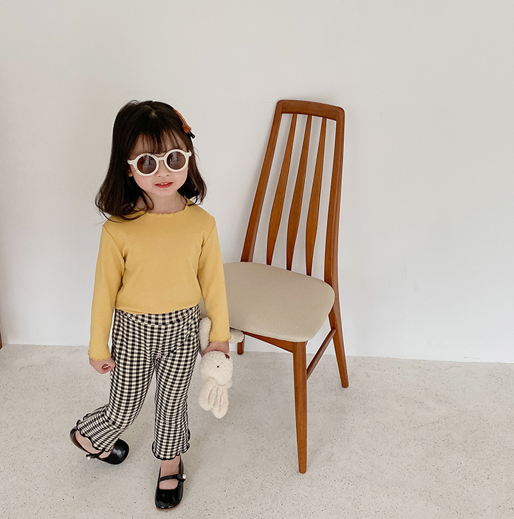 修身彈力九分喇叭褲  格子