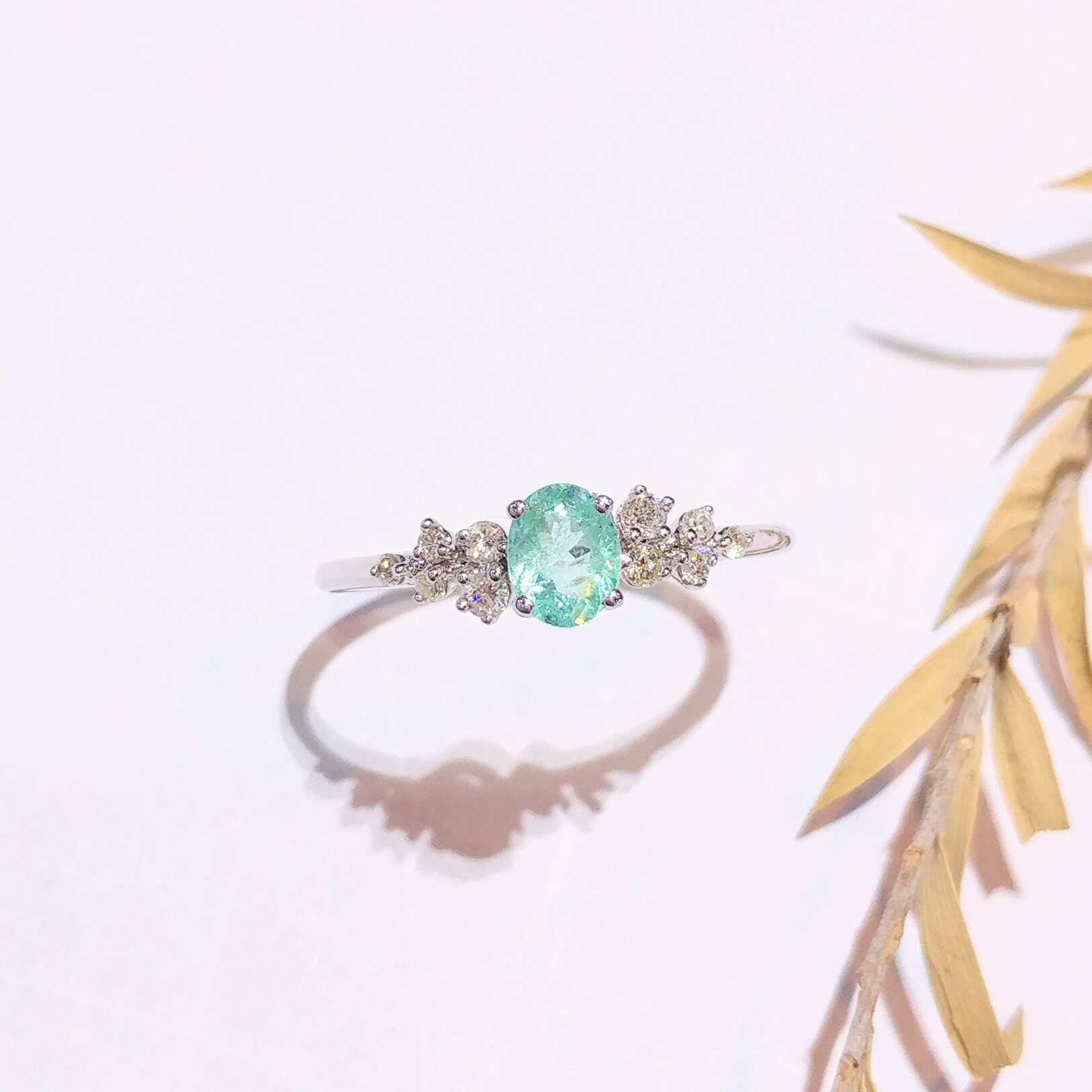 全新18K白金【單粒31份帕拉伊巴碧璽】配11份鑽石戒指