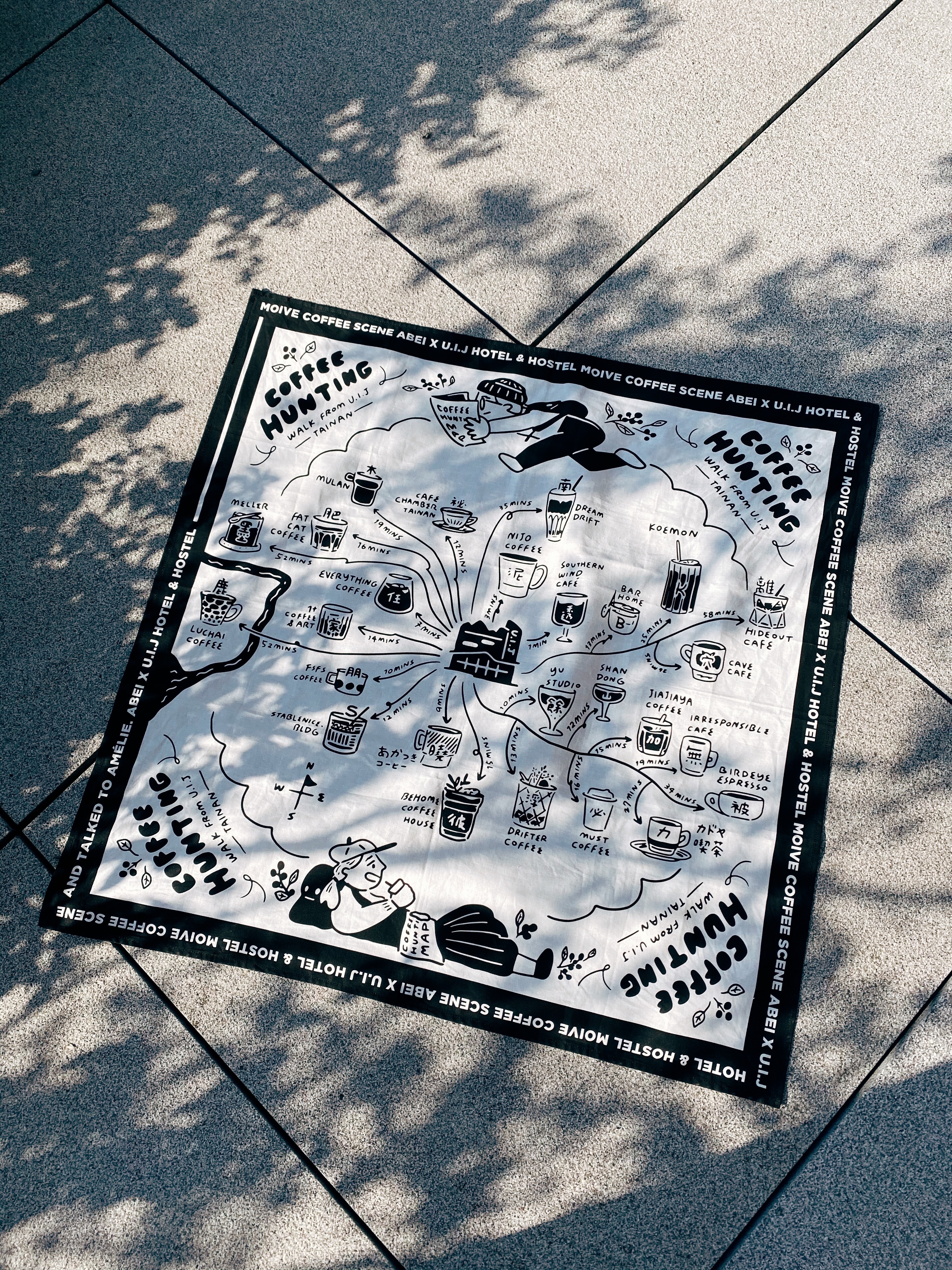台南咖啡跑店地圖方巾