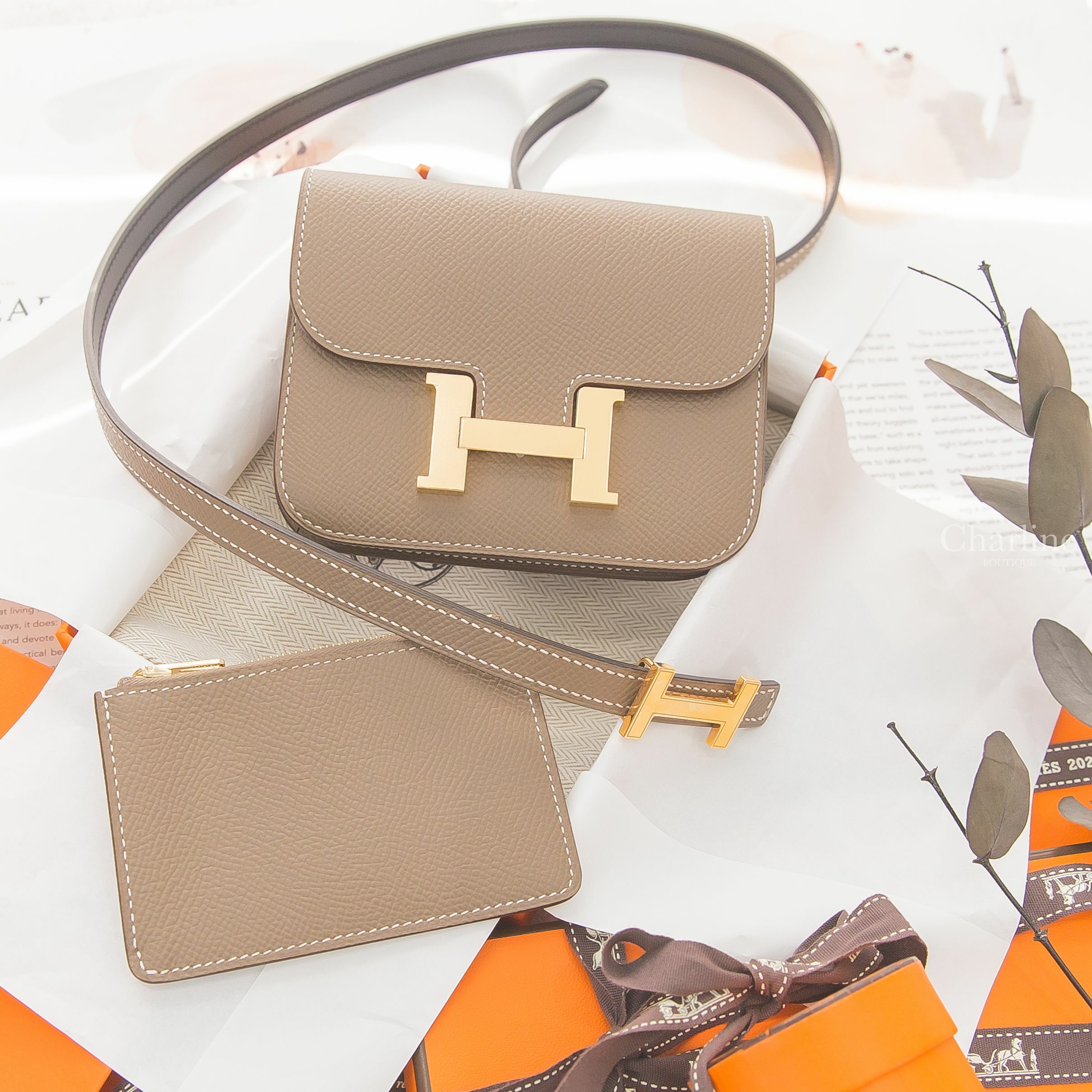Hermès Constance Slim Wallet 18 Etoupe Epsom Z刻大象灰金釦短夾-Charline Boutique 精品代購