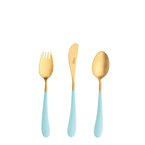 葡萄牙cutipol Alice系列兒童餐具霧金三件組-土耳其藍