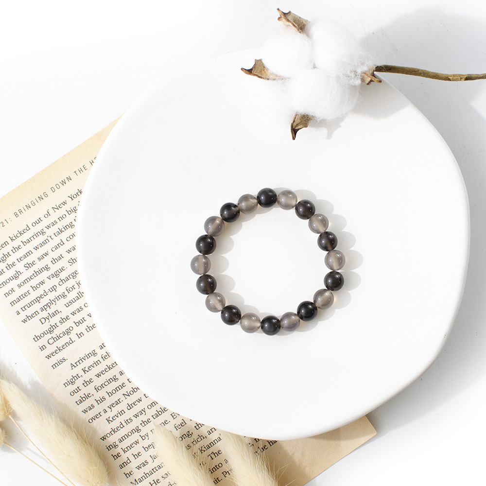 能量手鍊【冬至-夜】黑曜石灰瑪瑙手鍊