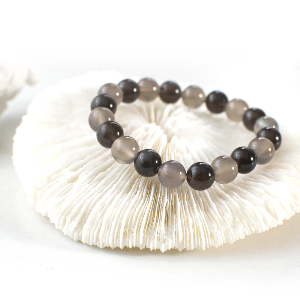 能量手鍊【冬至-夜】黑曜石灰瑪瑙手鍊