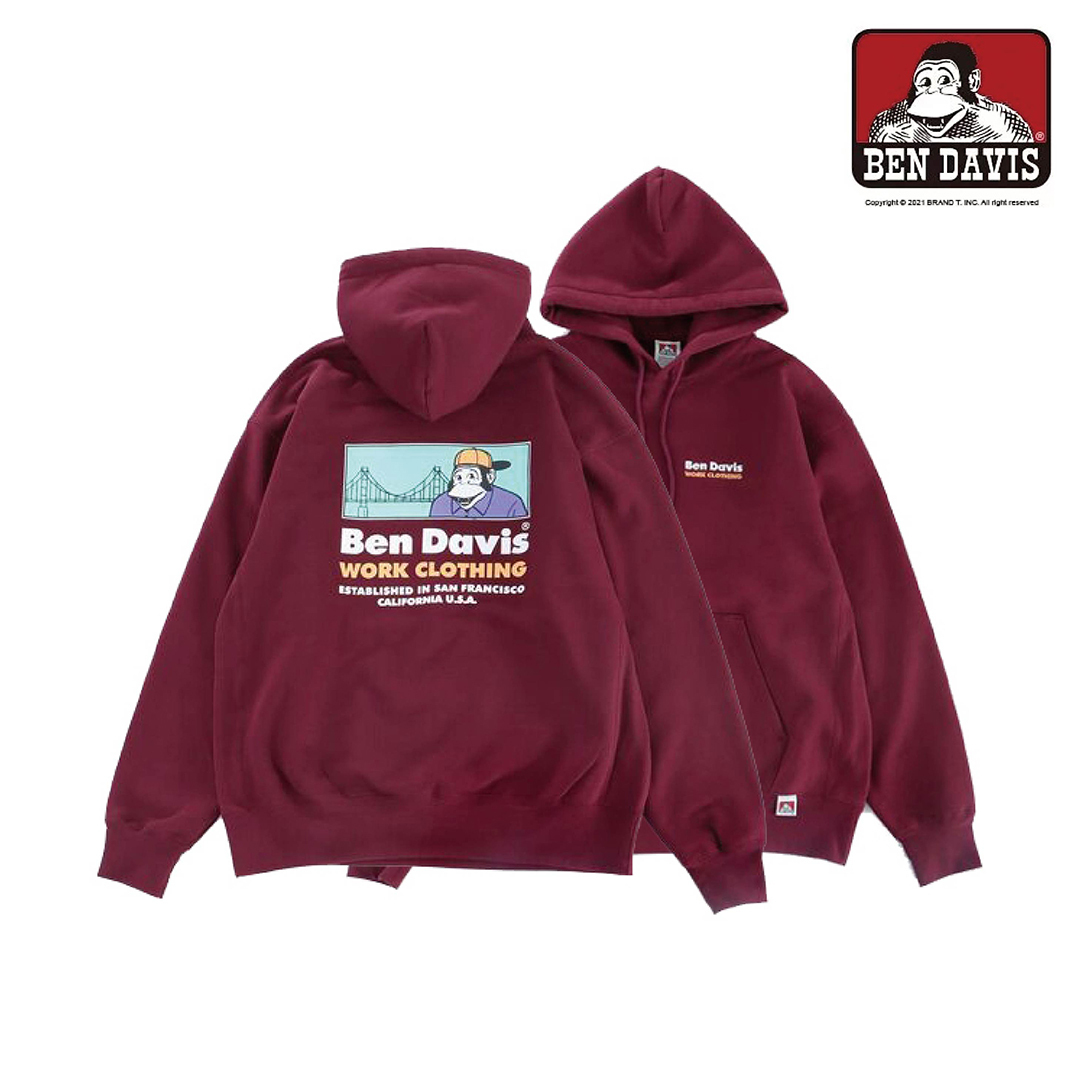 【 BEN DAVIS | 金門大橋內刷毛帽TEE - 酒紅 】