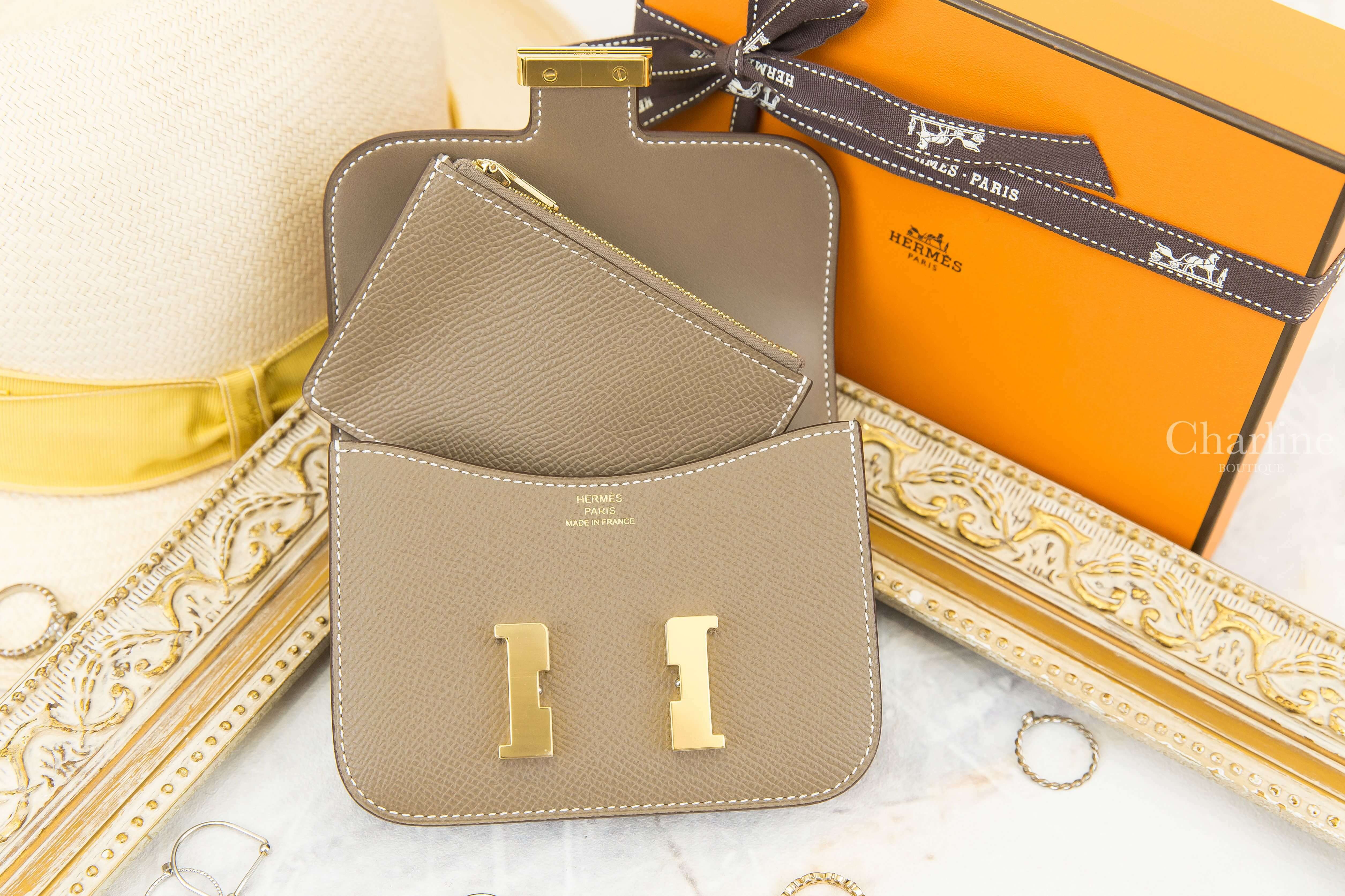 Hermès Constance Slim Wallet 18 Etoupe Epsom Z刻大象灰金釦短夾-Charline Boutique 精品代購