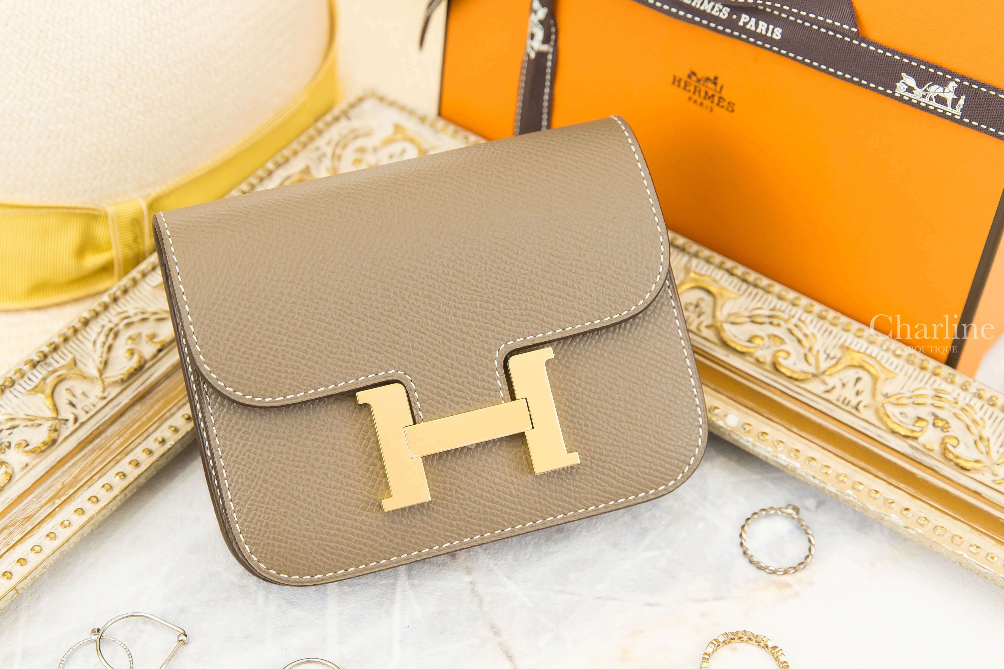 Hermès Constance Slim Wallet 18 Etoupe Epsom Z刻大象灰金釦短夾-Charline Boutique 精品代購