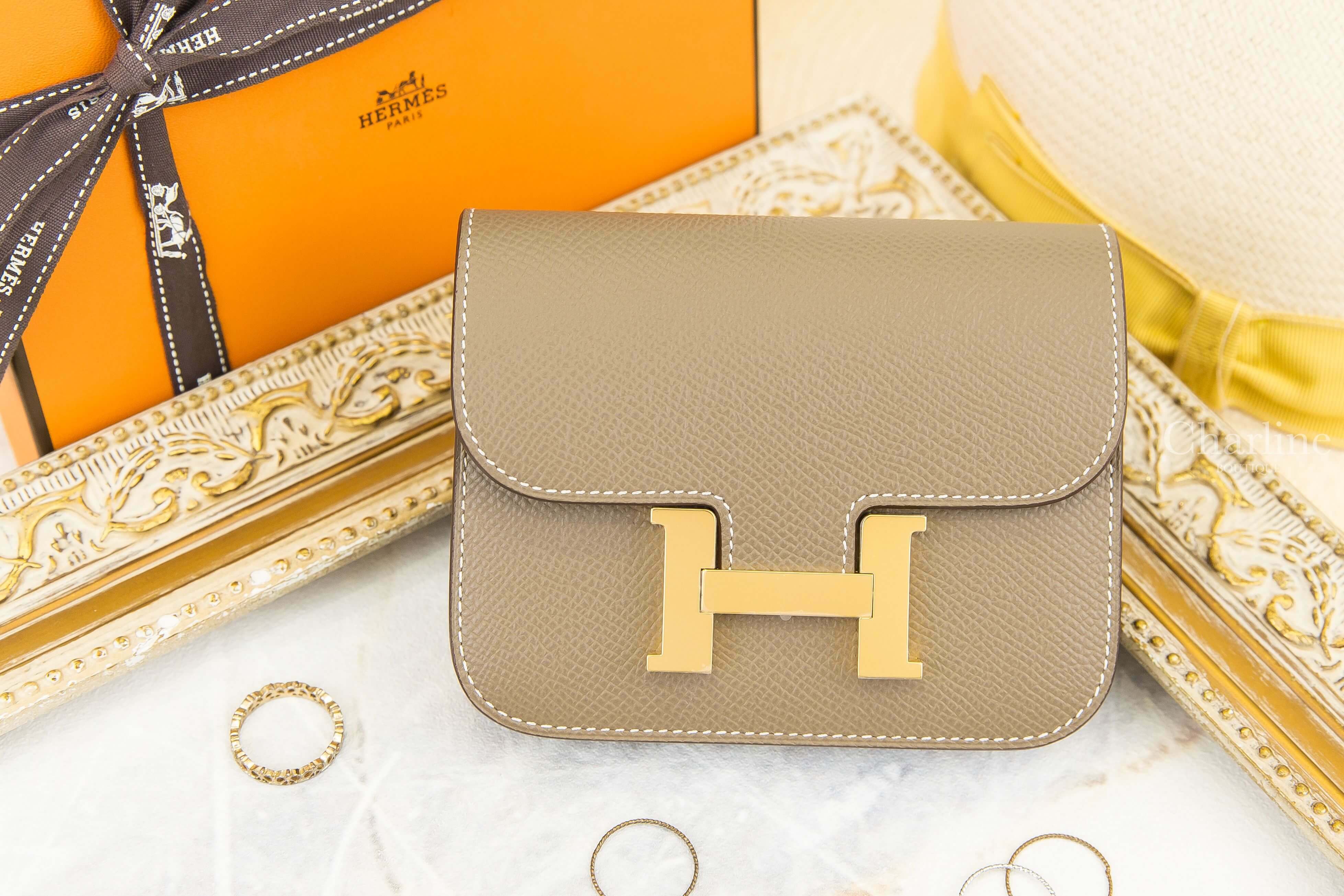 Hermès Constance Slim Wallet 18 Etoupe Epsom Z刻大象灰金釦短夾-Charline Boutique 精品代購
