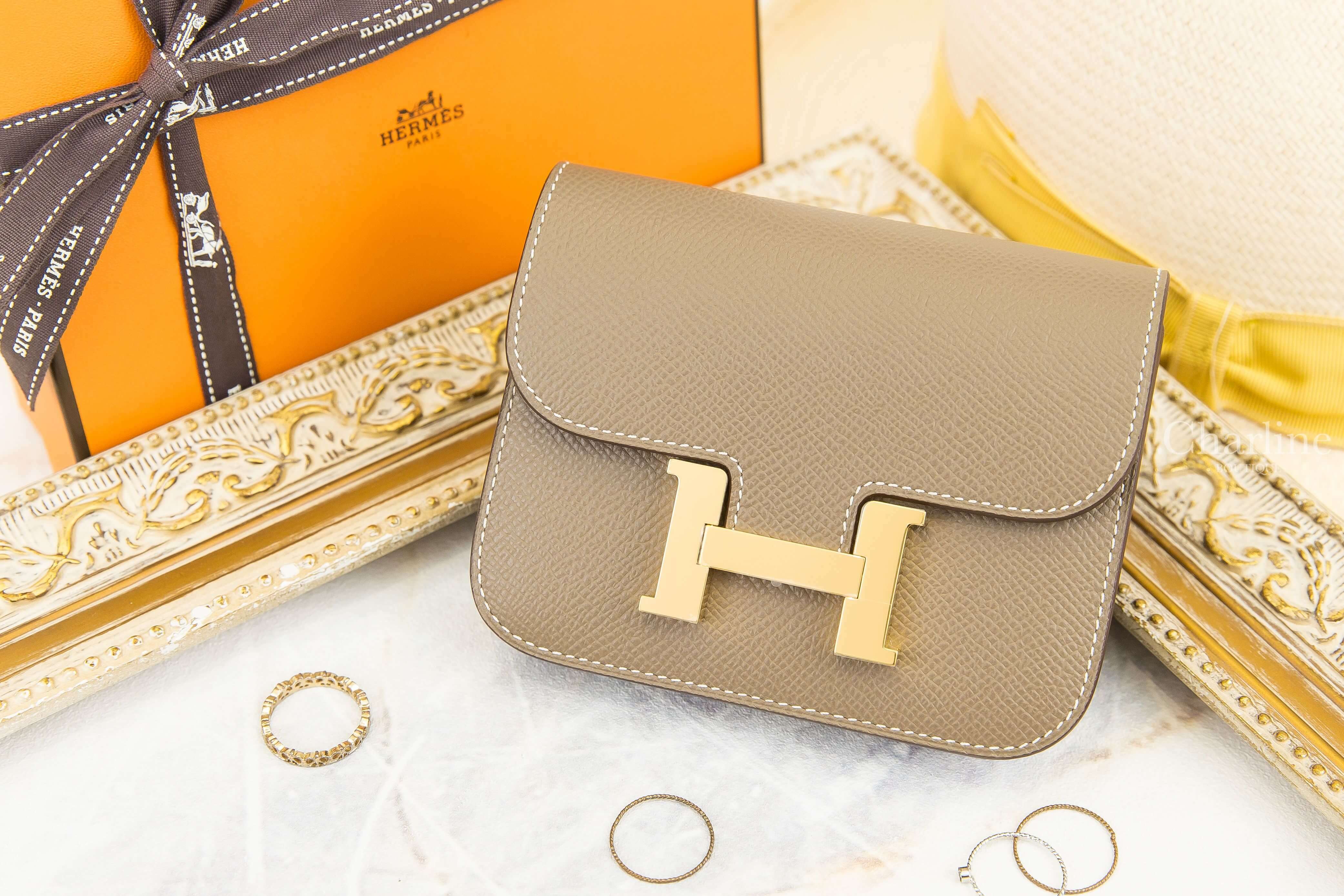 Hermès Constance Slim Wallet 18 Etoupe Epsom Z刻大象灰金釦短夾-Charline Boutique 精品代購