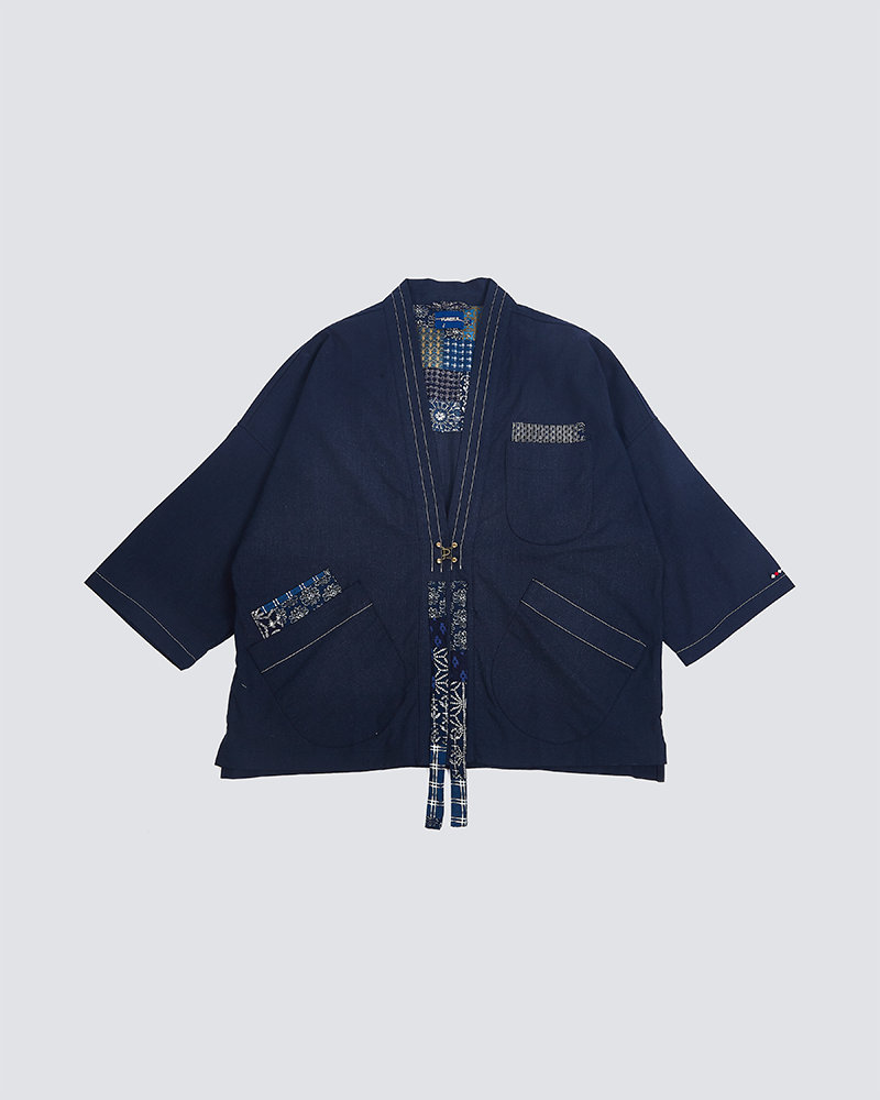 【FUMBLEU】Japanese Linen Cotton Boro Kimono Coat｜Navy｜Hong Kong Original Design