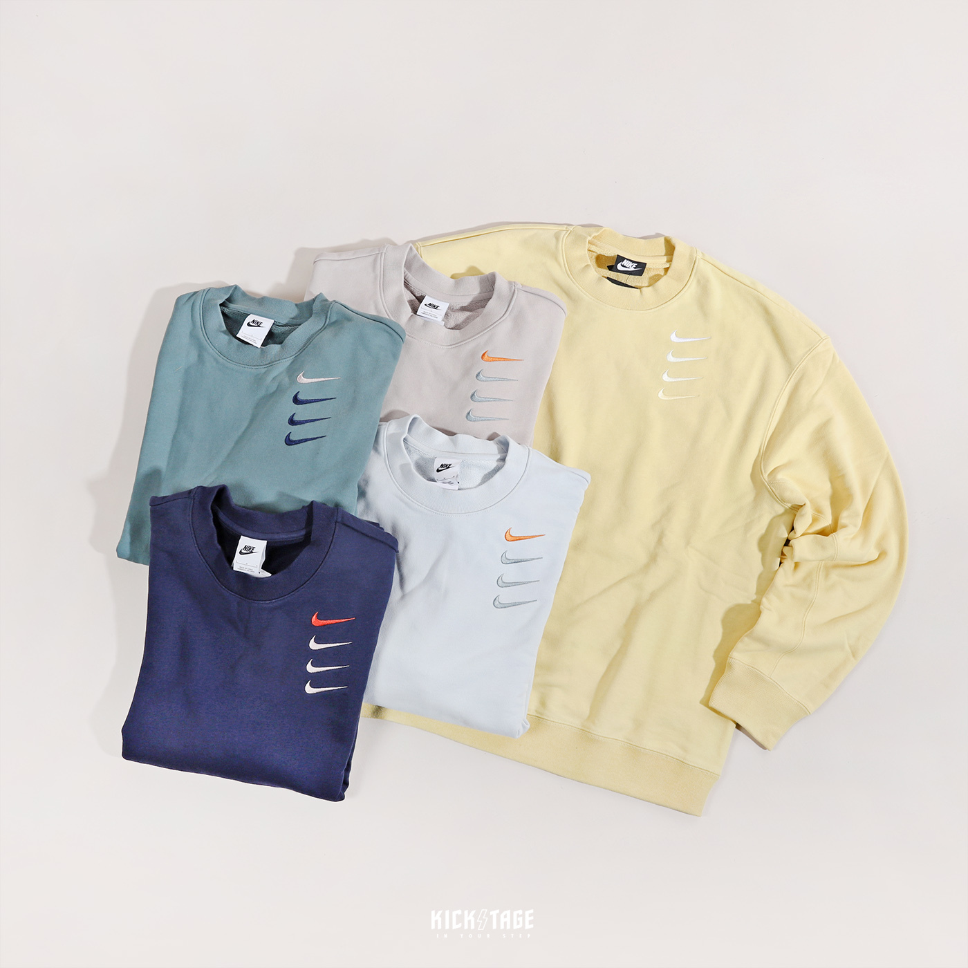 *特價商品售出不退換*男女款 NIKE NSW CREW 檸檬黃 深藍色 水藍色 灰綠色 奶茶棕 四勾 刺繡 毛巾底 衛衣 大學T【DB9408】25SALE