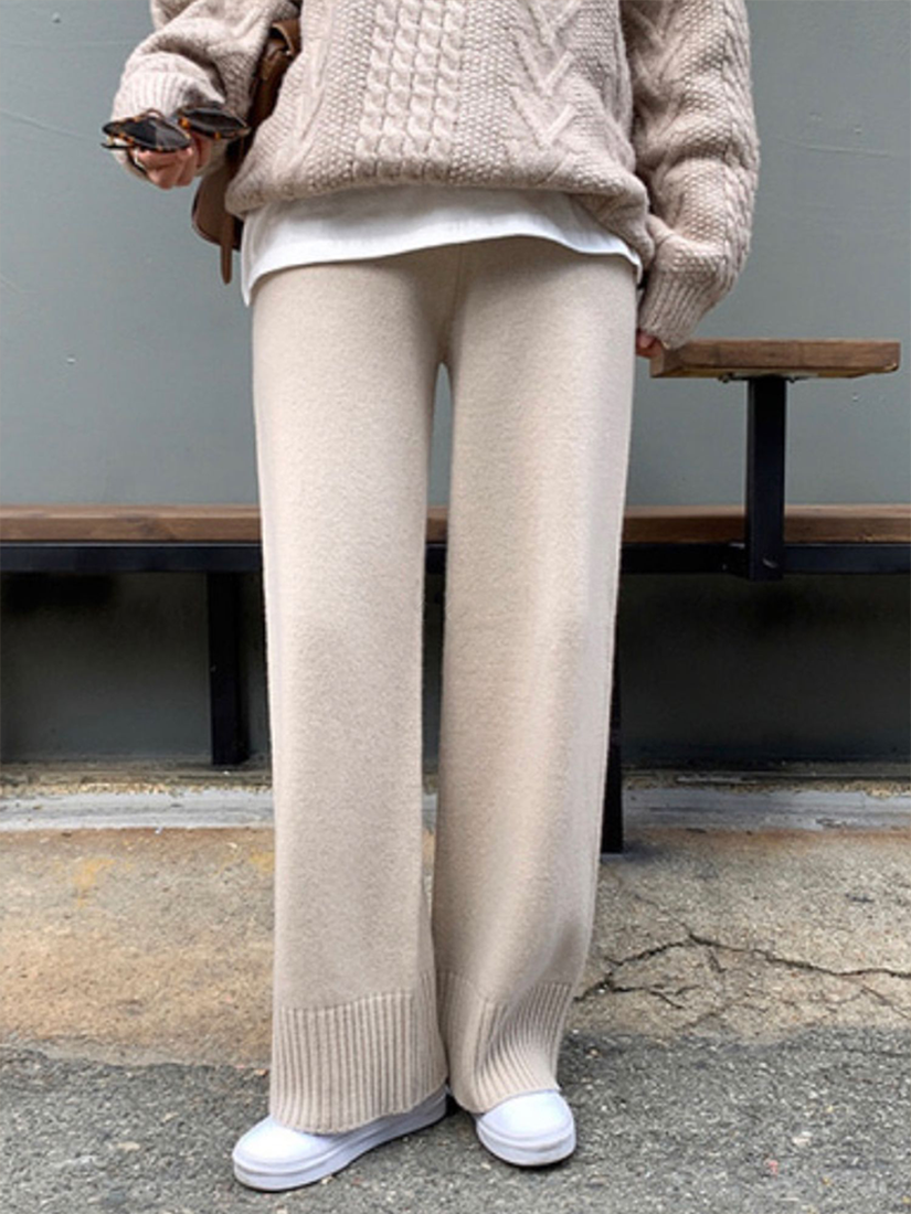 [現貨]日常休閒舒適羊毛針織長褲(象牙白)