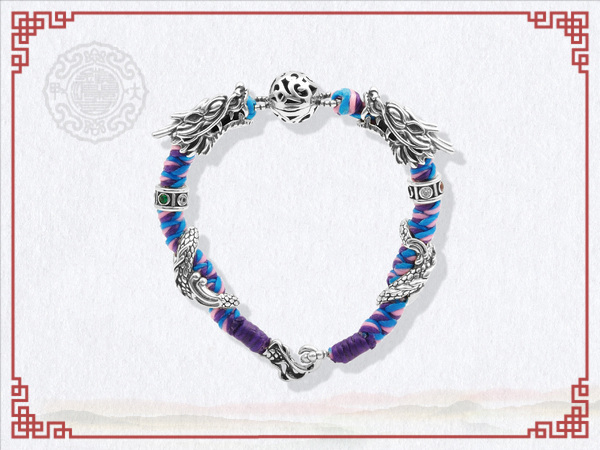 五行包鑽雙龍搶珠手鍊-藍