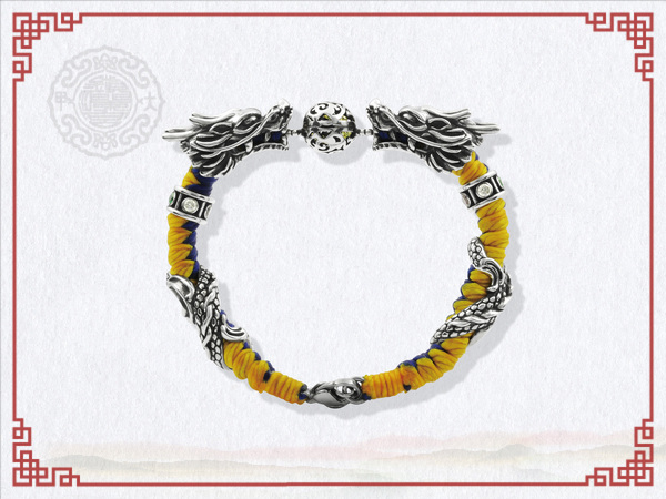 五行包鑽雙龍搶珠手鍊-黃