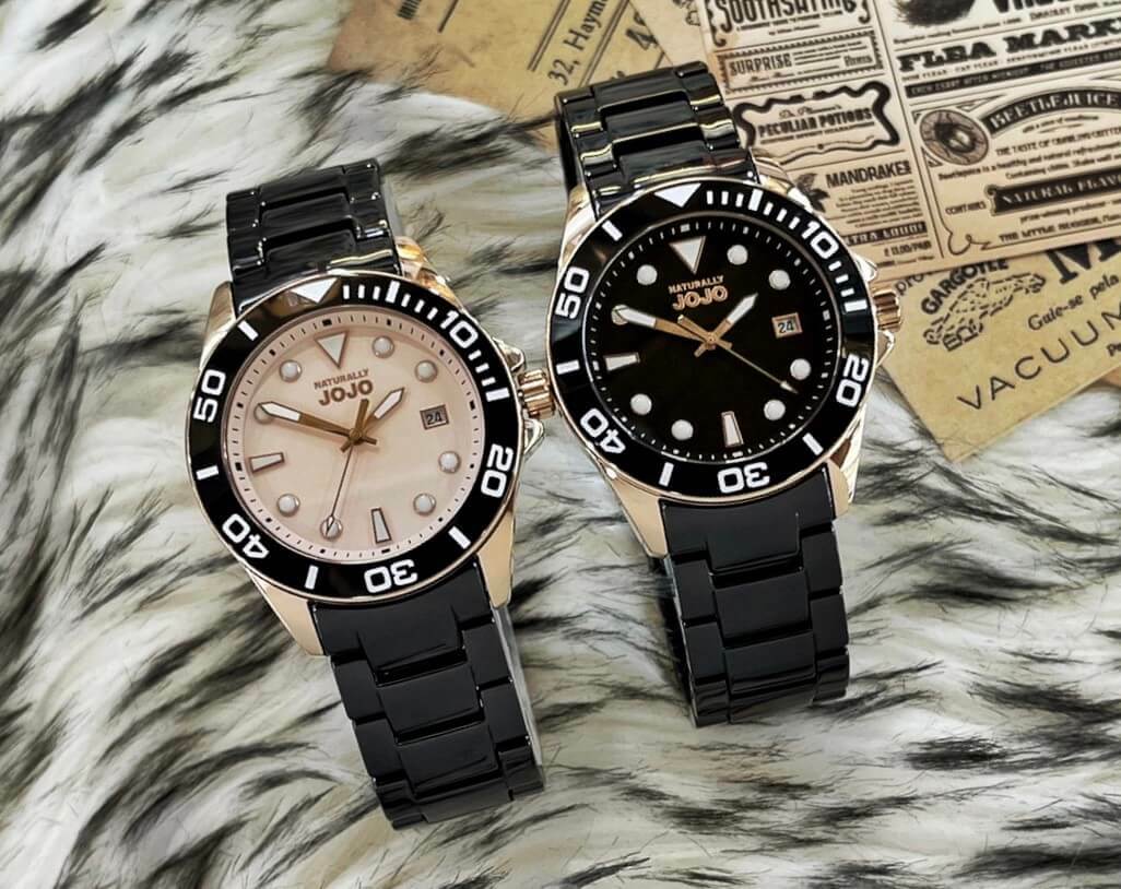【NATURALLY JOJO】日期顯示潛水圈夜光時標陶瓷個性腕錶 四色任選 38mm 現代鐘錶