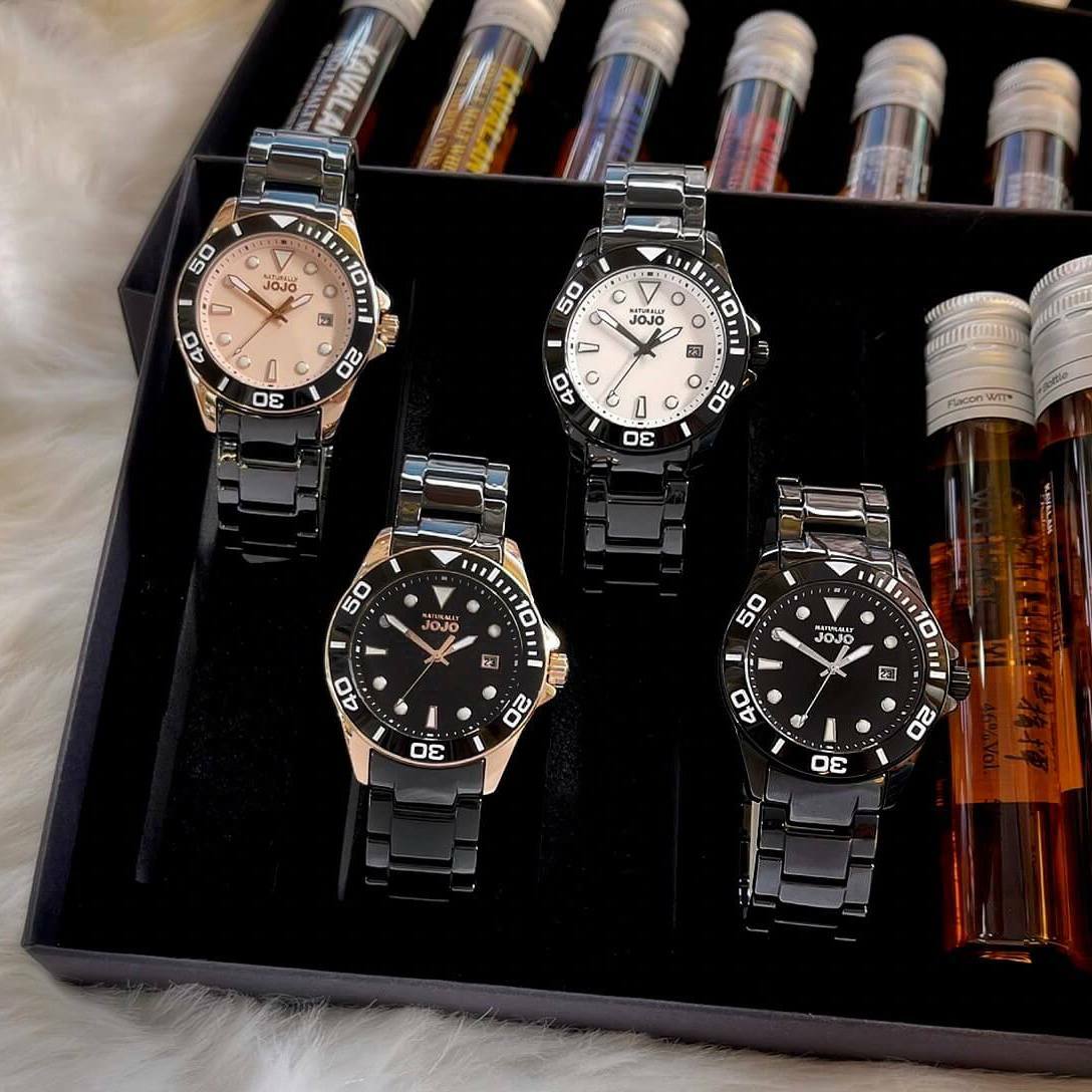 【NATURALLY JOJO】日期顯示潛水圈夜光時標陶瓷個性腕錶 四色任選 38mm 現代鐘錶