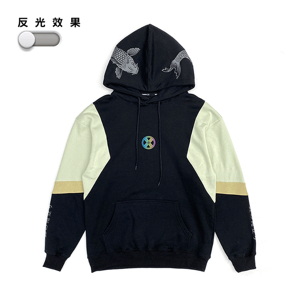 XCTRL 魚躍龍門拼色剪裁帽T-黑