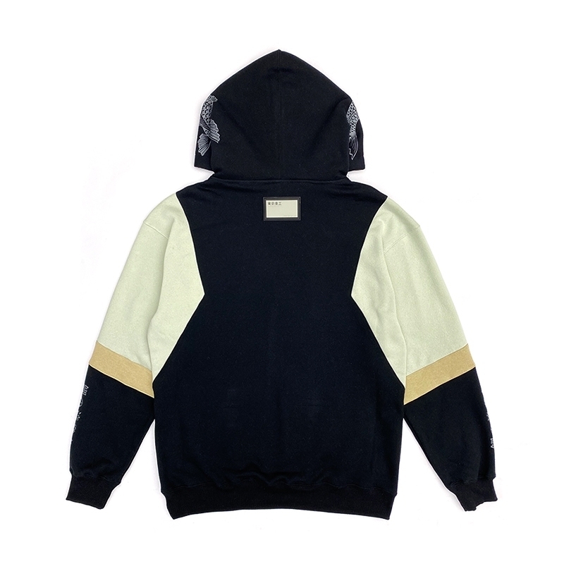 XCTRL 魚躍龍門拼色剪裁帽T-黑