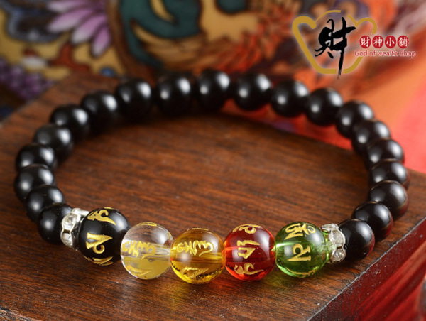 【財神小舖】六字箴言黑曜石手鍊(五行串聯)(含開光)