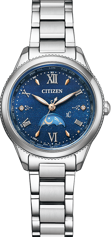 萬年鐘錶 - Citizen 星辰錶  XC   光動能電波錶 天空之鏡小錶徑鈦金屬月相女錶 EE1000-58L  錶徑29MM