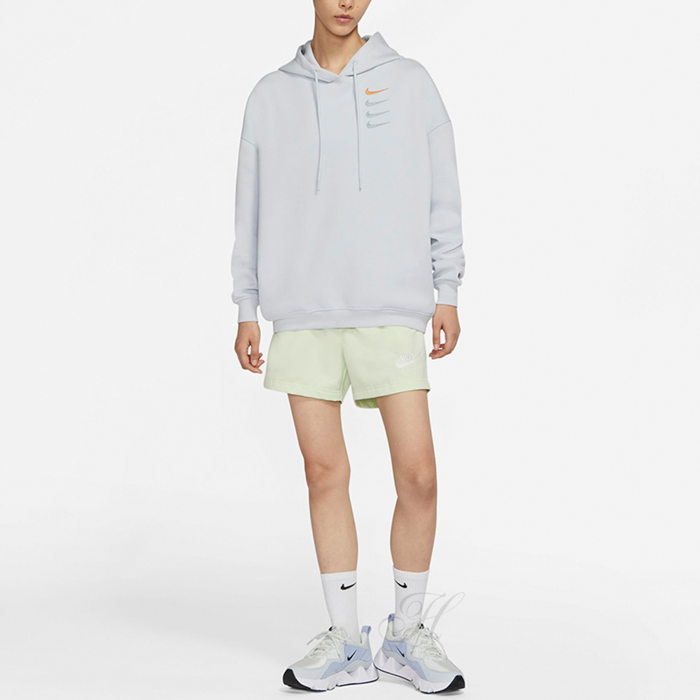 NIKE NSW HOODIE 四勾 刺繡 寬版 帽TEE 淺藍