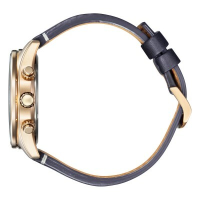 萬年鐘錶 - Citizen 星辰錶 玫瑰金框皮革款光動能三眼計時男錶 CA0773-15E  錶徑42.5MM