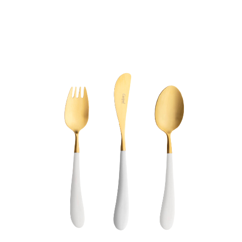 葡萄牙cutipol Alice系列兒童餐具霧金三件組-白色