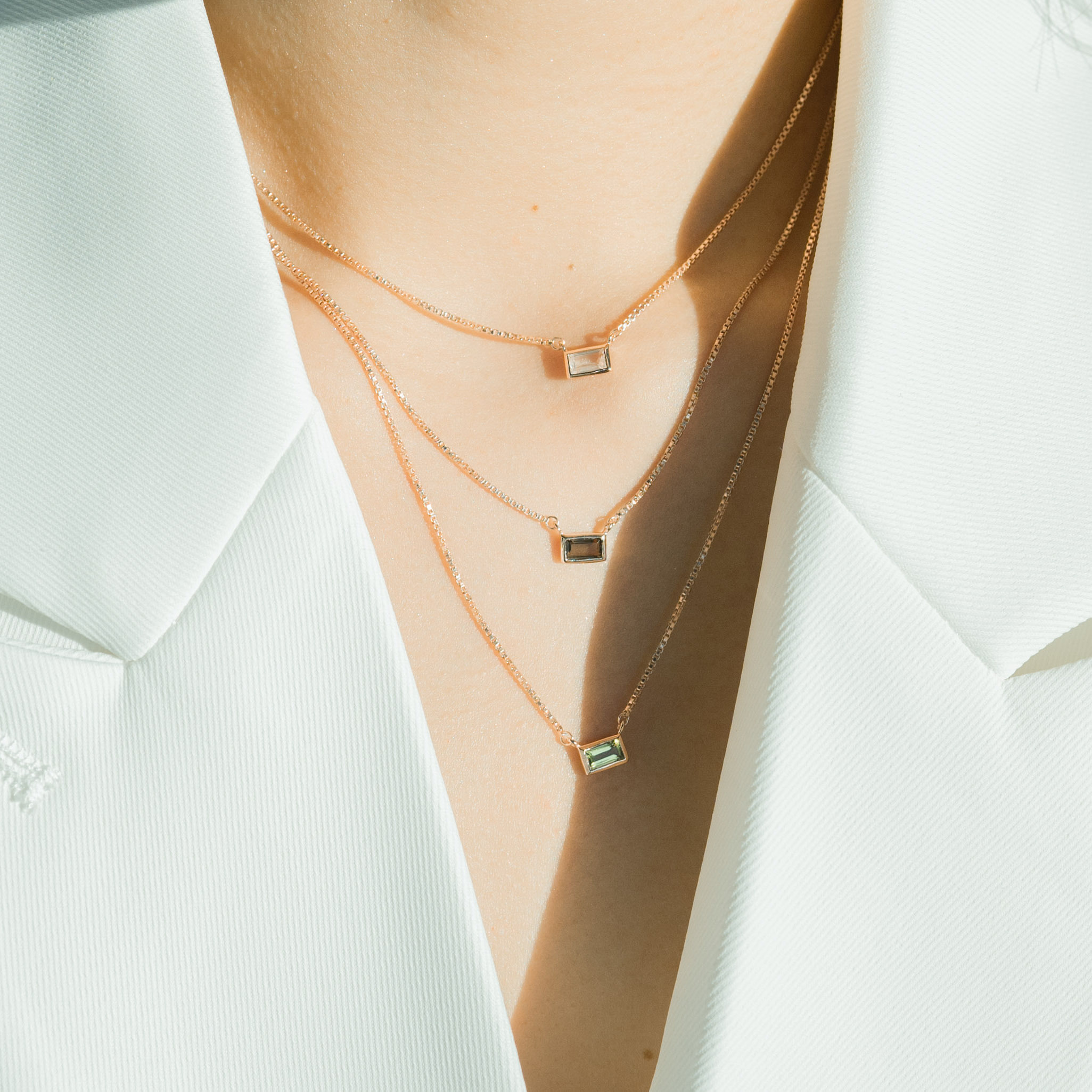 Lego長方白水晶盒子鎖骨鏈