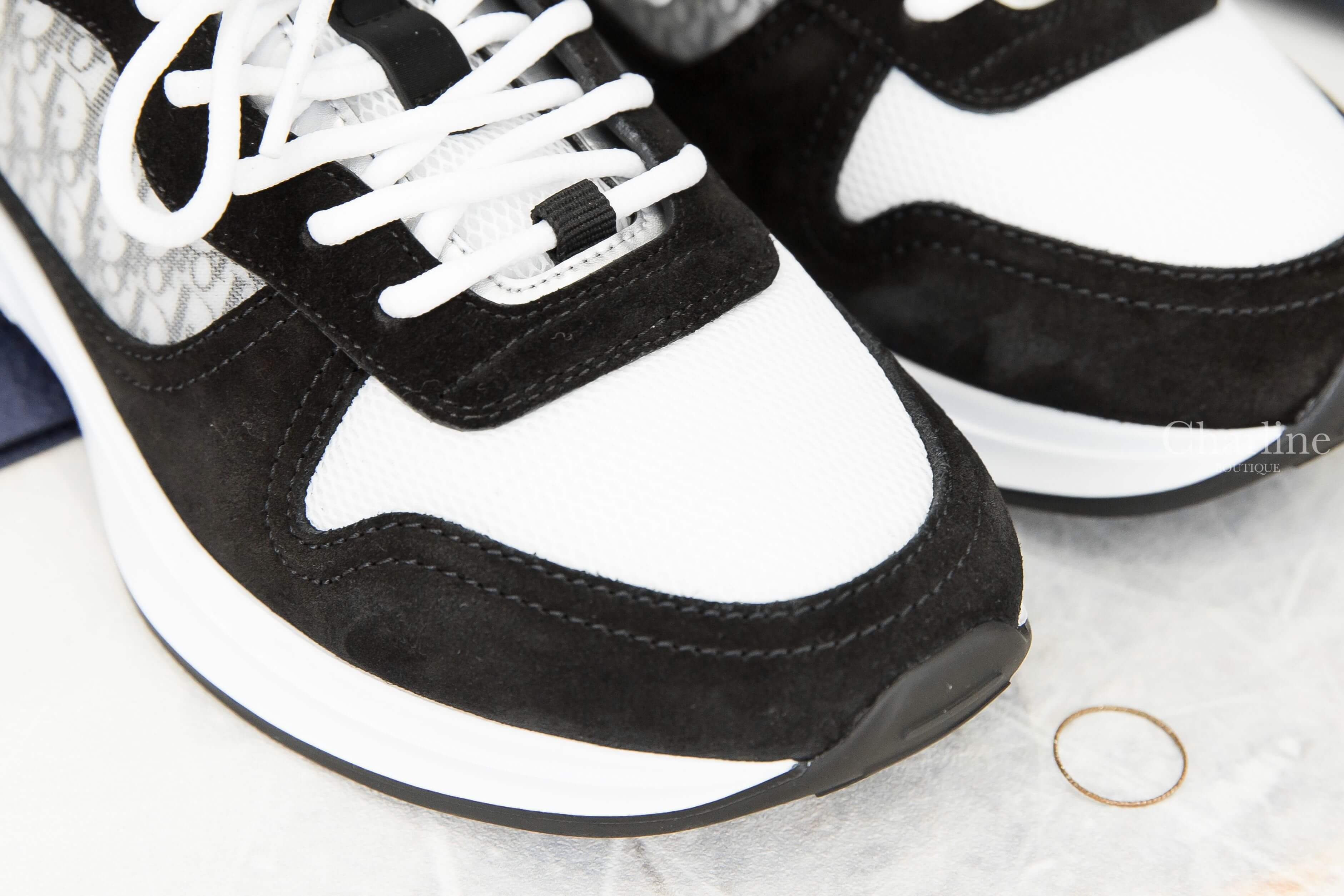 Dior B25 Runner Sneaker 灰色老花帆布拼黑色麂皮運動鞋