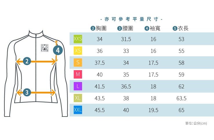Santini亞洲版尺寸表-女款