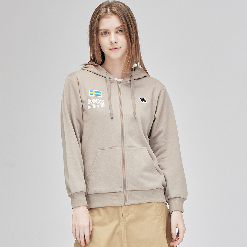 moz瑞典國旗駝鹿刺繡連帽外套-奶茶(亞洲版)-男女款