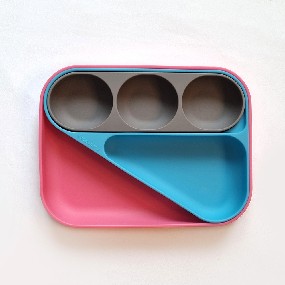 幾何分隔矽膠餐盤【動物FUN程式】-韓國ccaccam.j美型抖兜調色餐盤