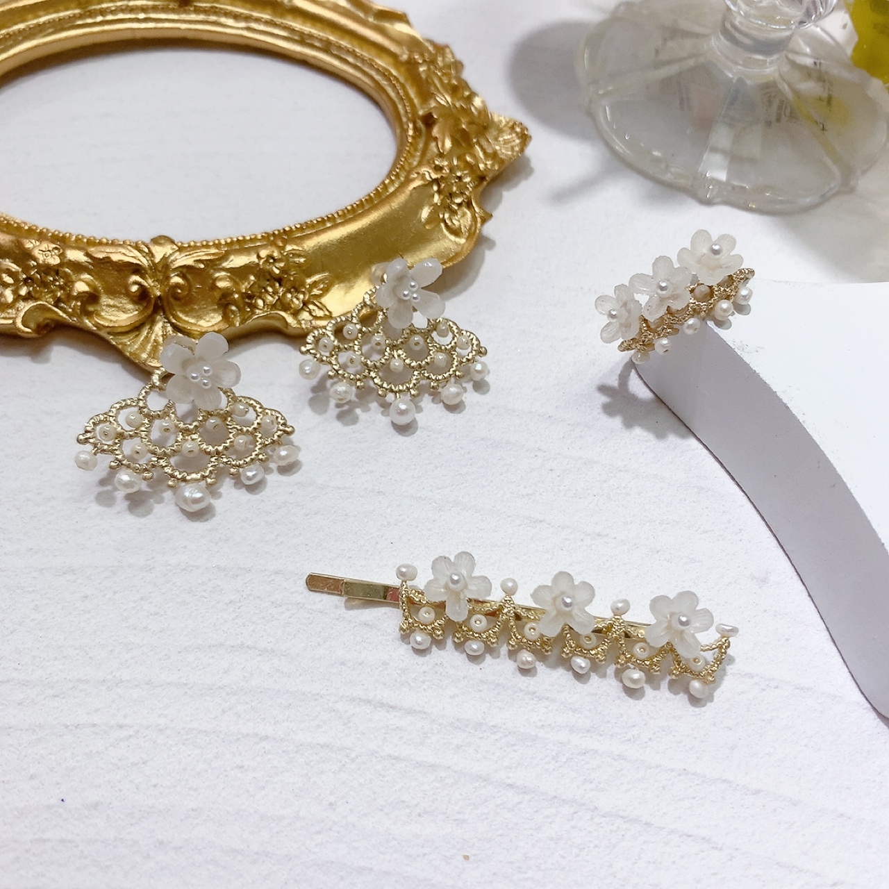 Ayatorie 珍珠蕾絲耳環/戒指/髮夾