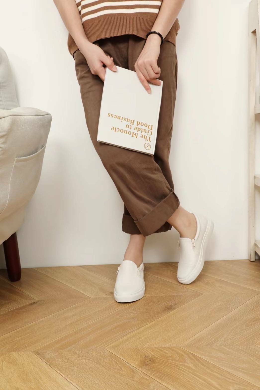 氣質拉鍊小牛皮懶人鞋