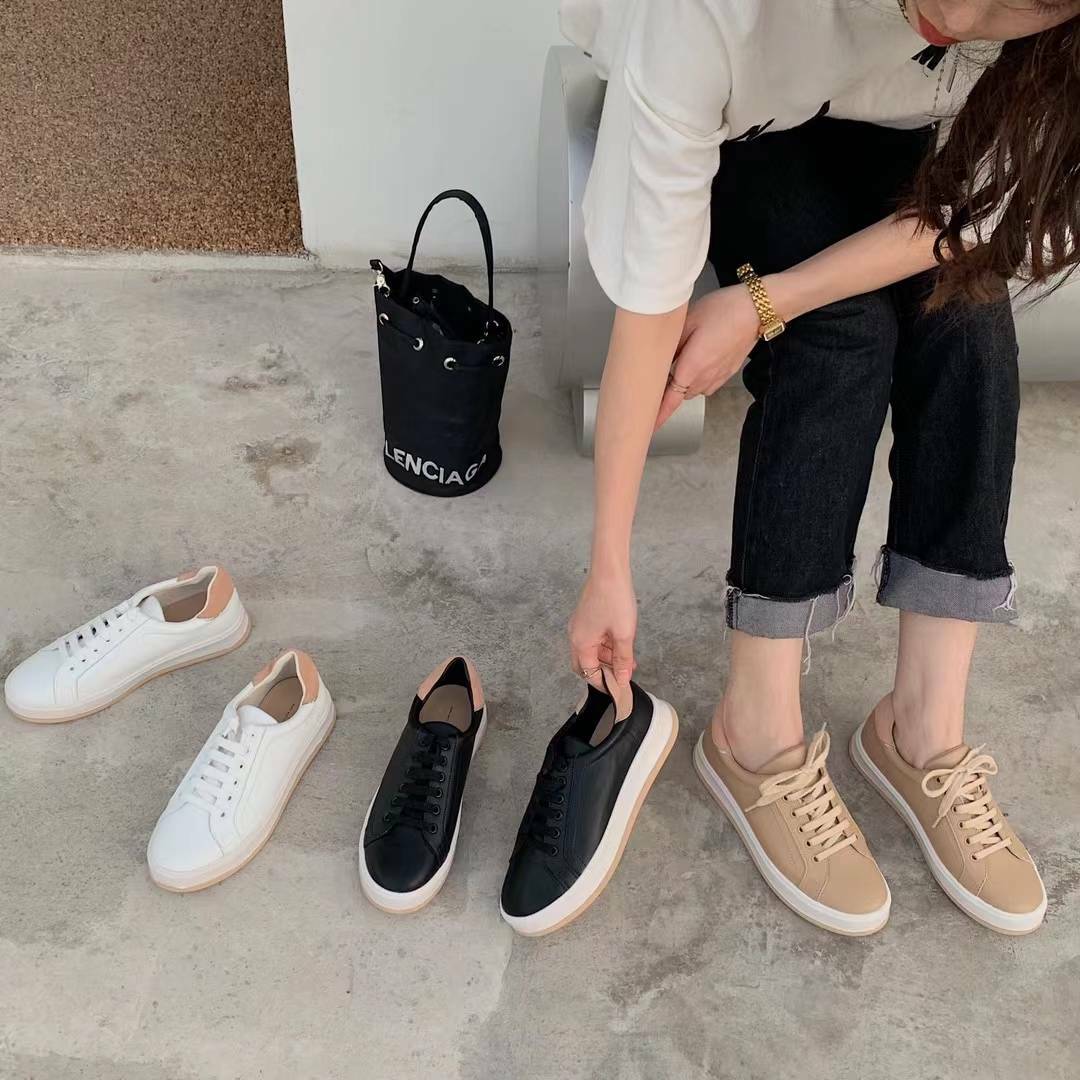 韓國後跳色牛皮休閒鞋