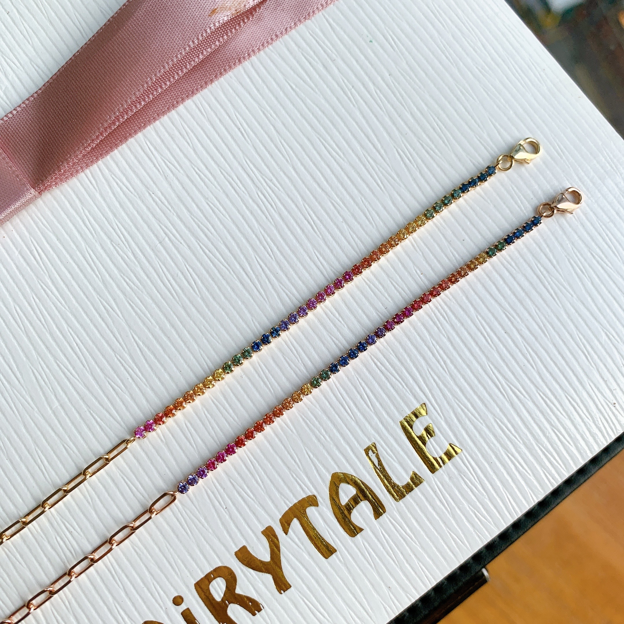 18K金鍊條彩虹藍寶石軟身手鏈 (1.8mm)