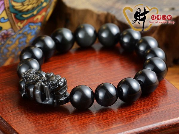 【財神小舖】彩虹眼黑曜石貔貅手鍊 (12mm)(含開光)