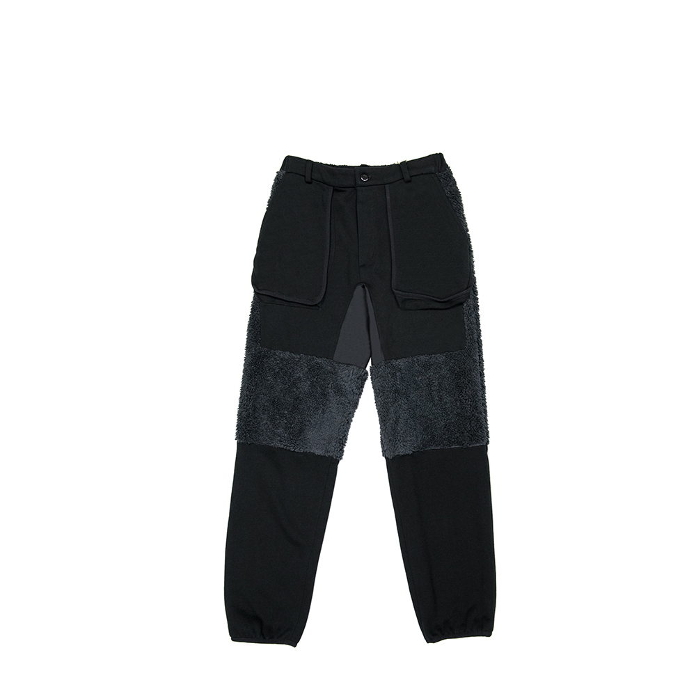 牡蠣絨立體袋剪接長褲 - 黑