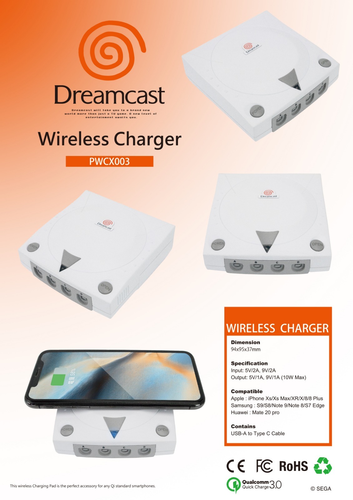 正版授權 Game迷們回憶系列:經典遊戲機立體模型無線充電器 - Dreamcast