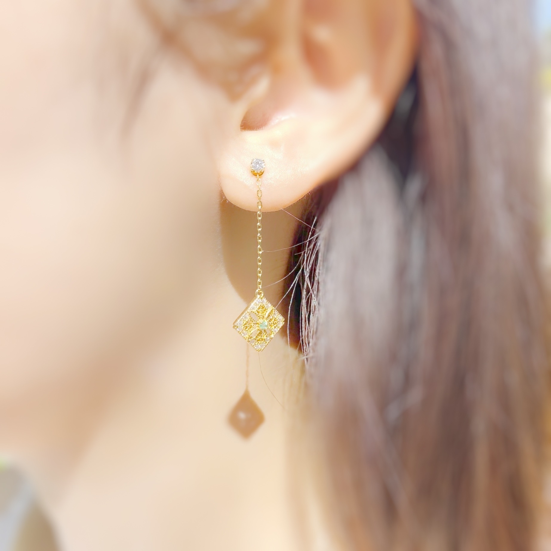 | 925純銀・ 厚鍍金・ 厚鍍玫瑰金・祖母綠・紅寶石 | 古典圖騰耳環 (金 / 玫瑰金) | EA0479 |