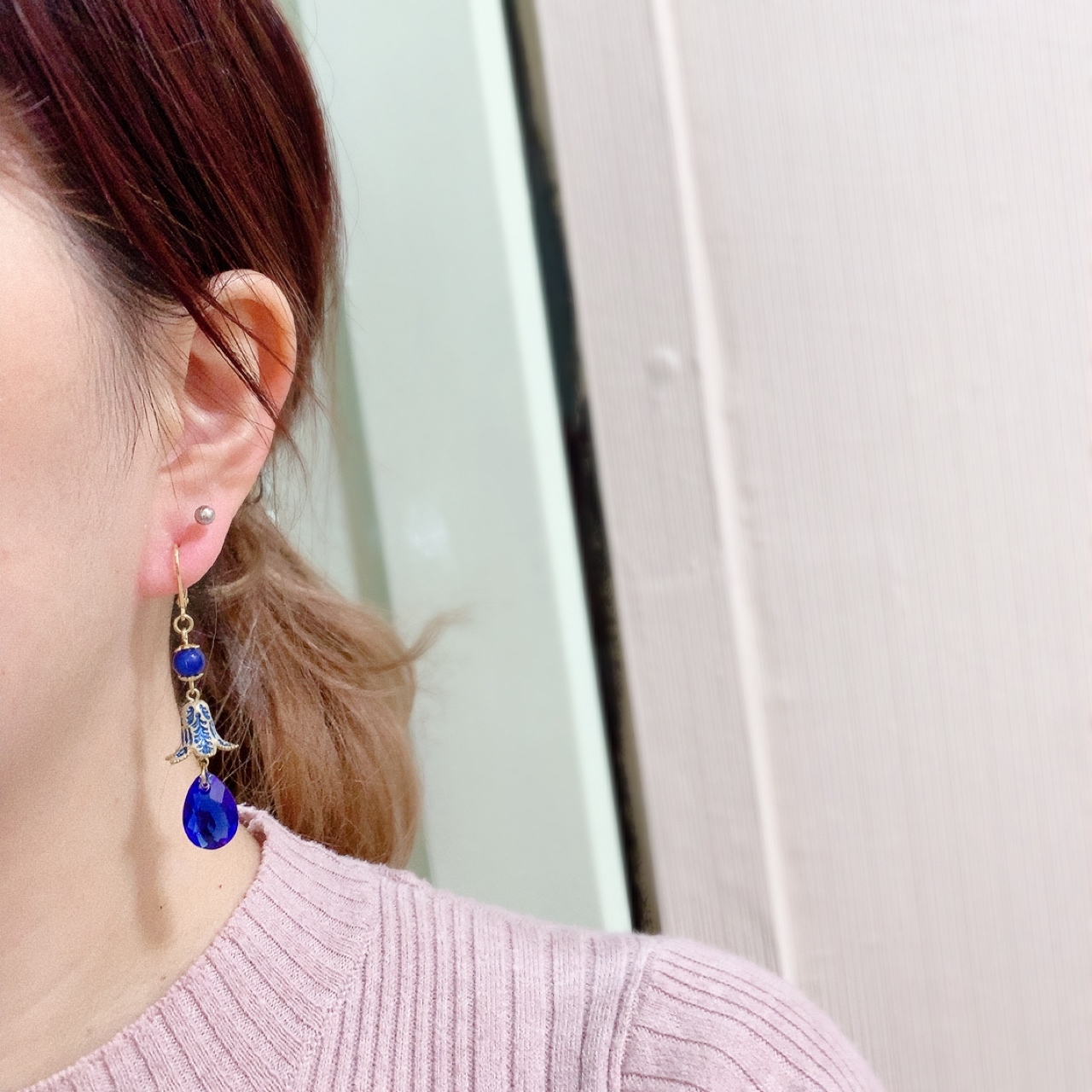 [已停產] 神秘藍色珠花朵耳環 (網站限定優惠)