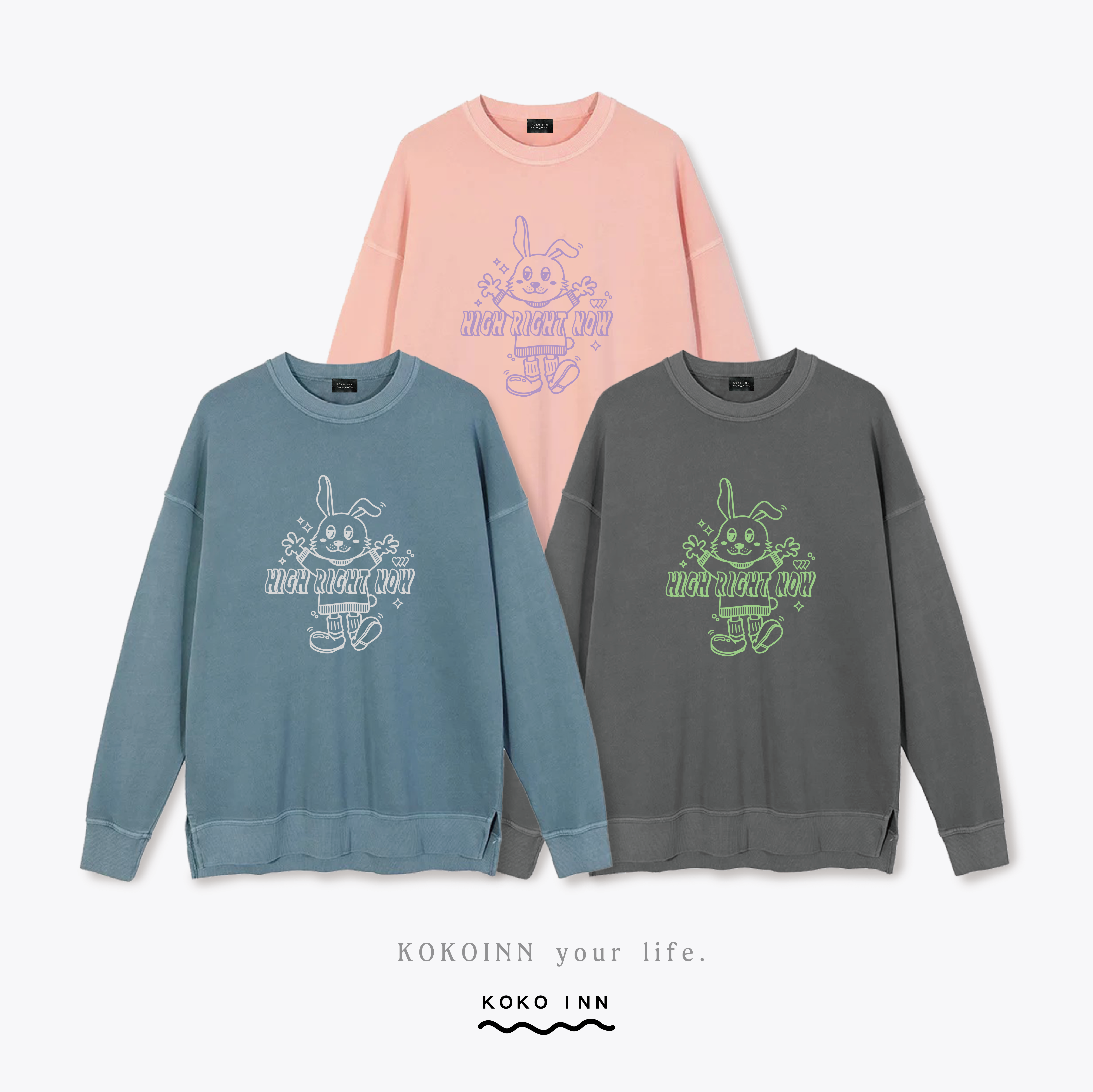 HIGH RIGHT NOW 水洗復古長袖大學T