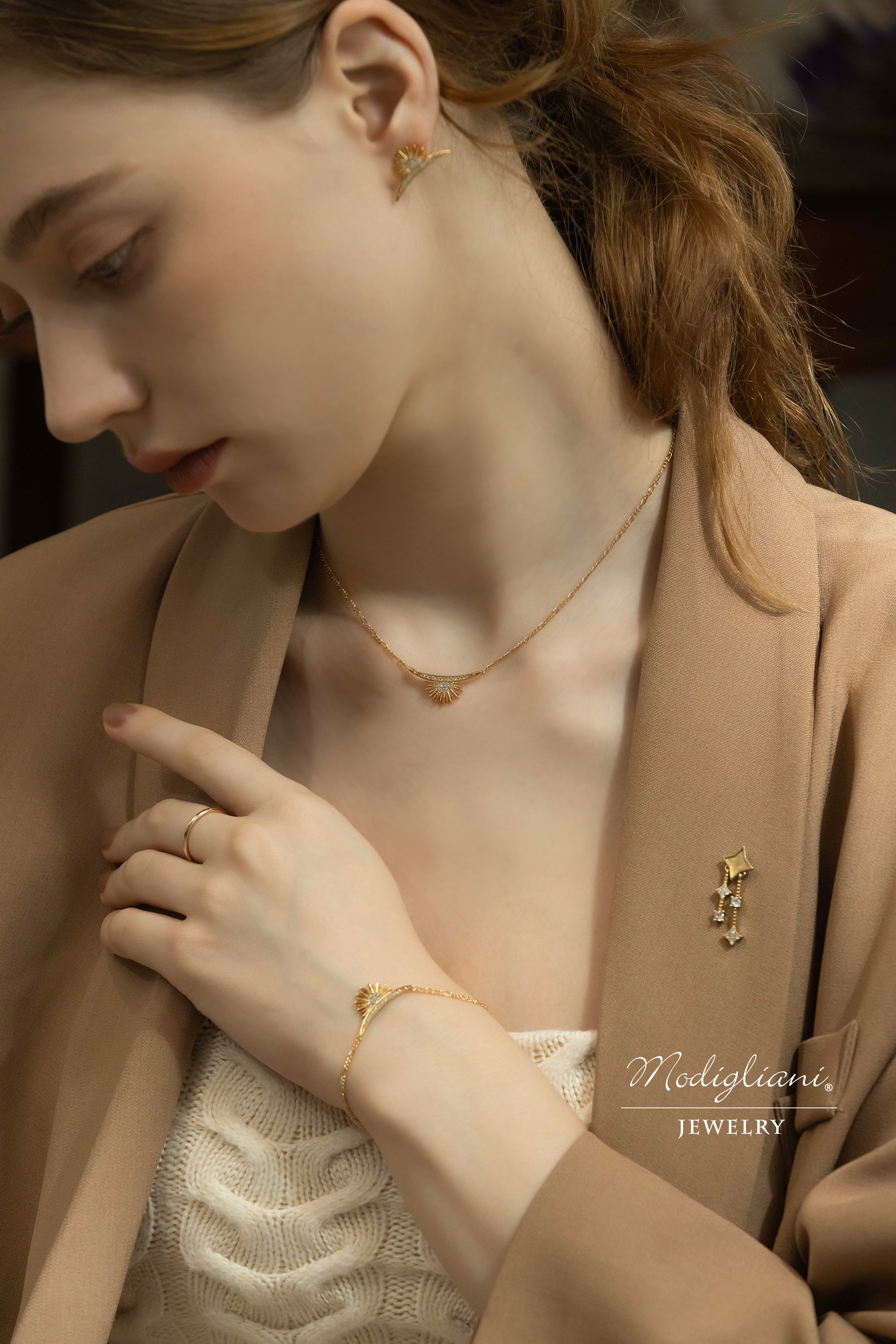 黃銅飾品,黃銅,簡約,百搭,星星,胸針,多功能,鋯石,