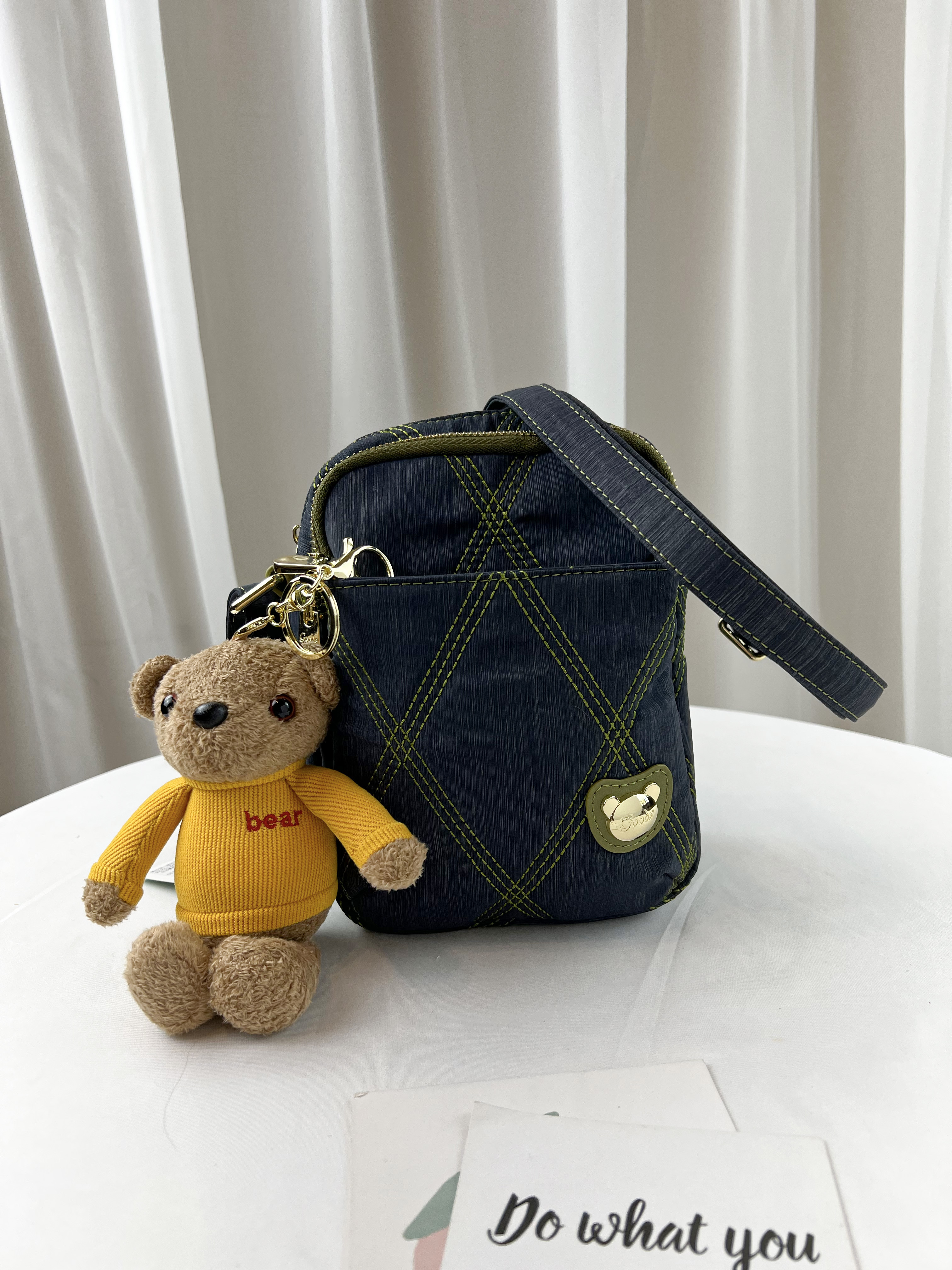 GOODS 墨綠菱格線 丹寧防潑水側背包 / 手機袋 #2499